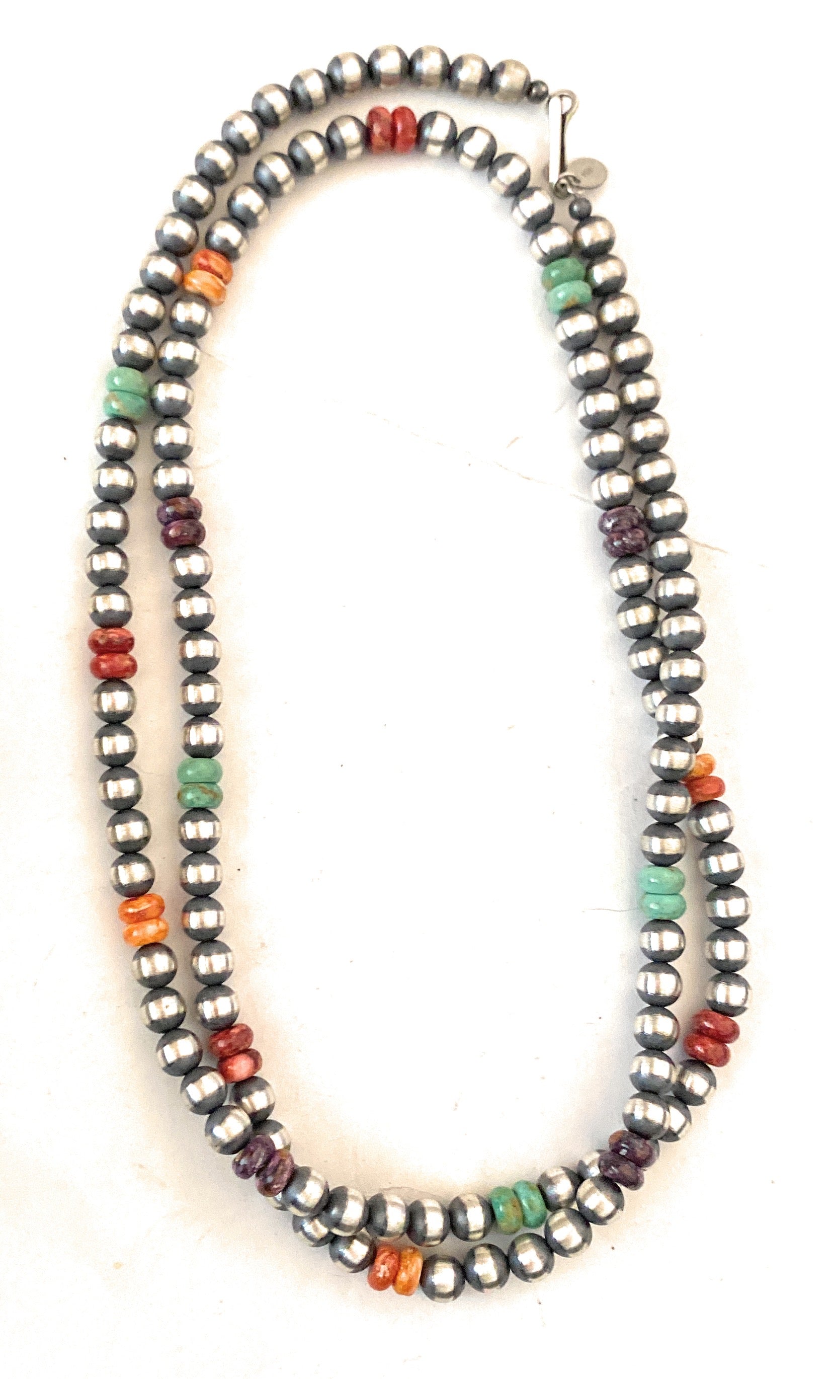 Handcrafted Multi Stone & Sterling Silver Pearl Beaded 30” Necklace