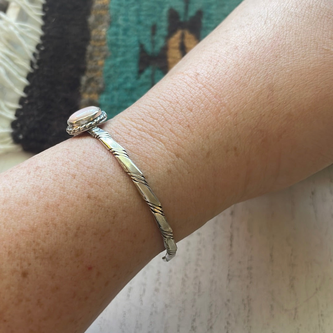 Handcrafted Pink Conch & Sterling Silver Adjustable Cuff Bracelet