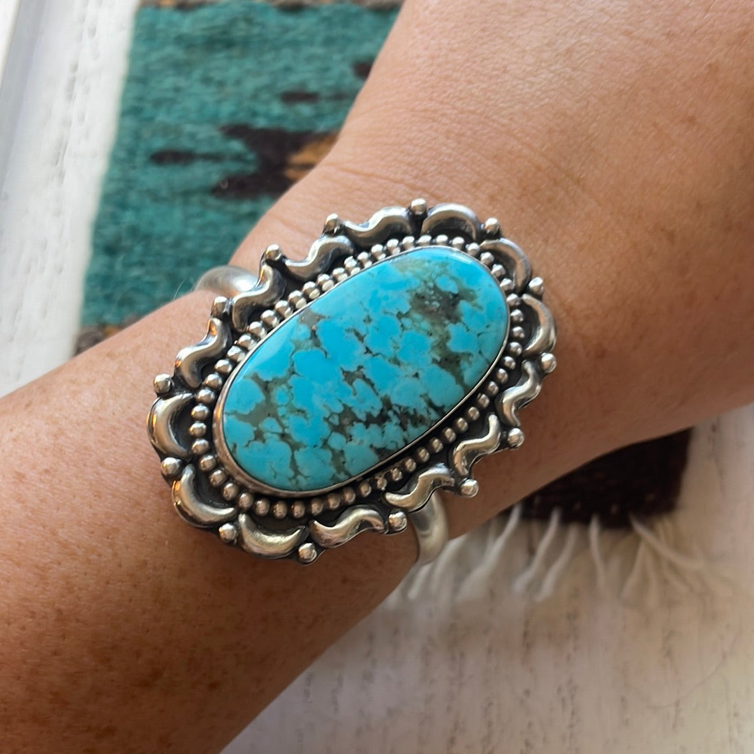 Beautiful Navajo Turquoise & Sterling Silver Cuff Bracelet Signed