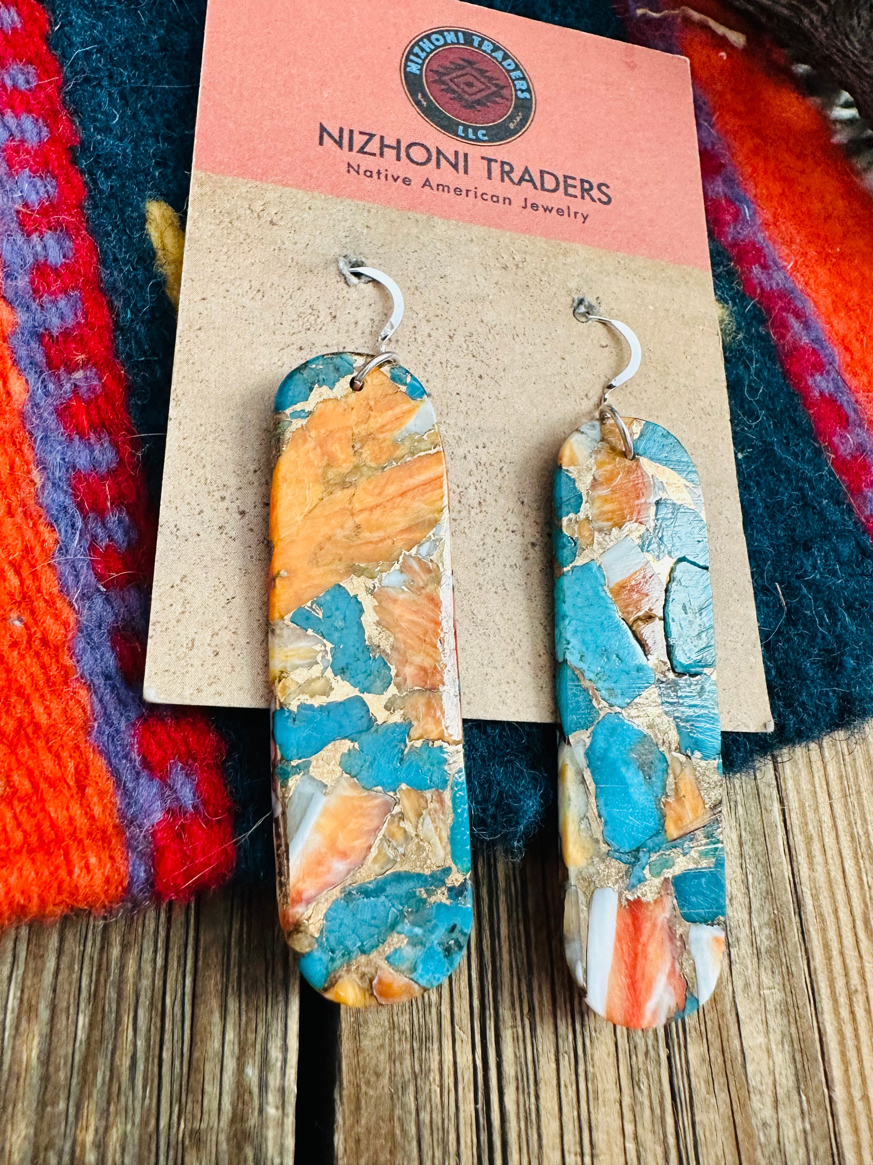 Handcrafted Sterling Silver & Multi Stone Spice Slab Dangle Earrings