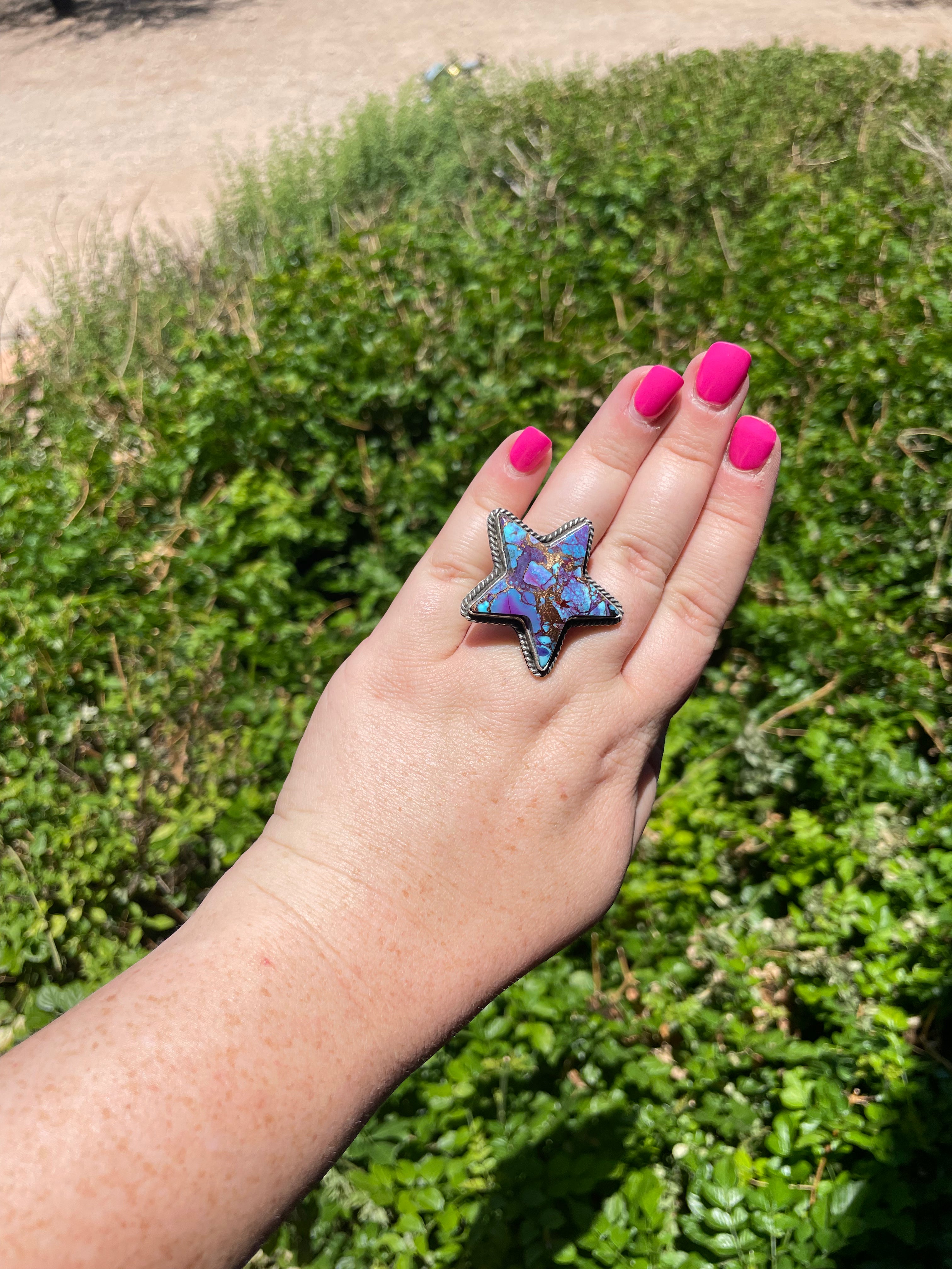 Handcrafted Purple Dream And Sterling Silver Star Adjustable Ring