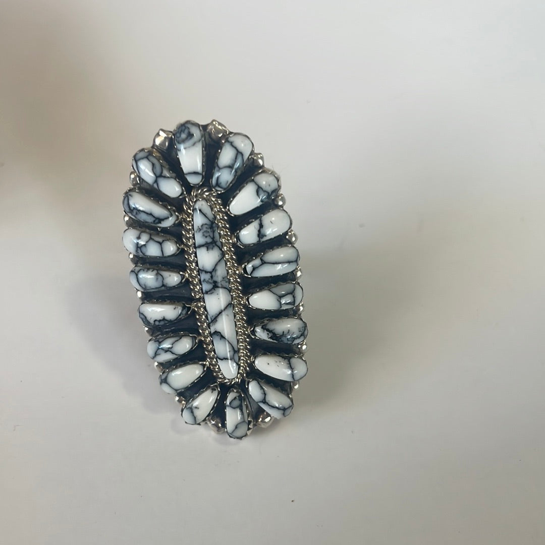 Handcrafted Sterling Silver & White Buffalo Cluster Ring Signed