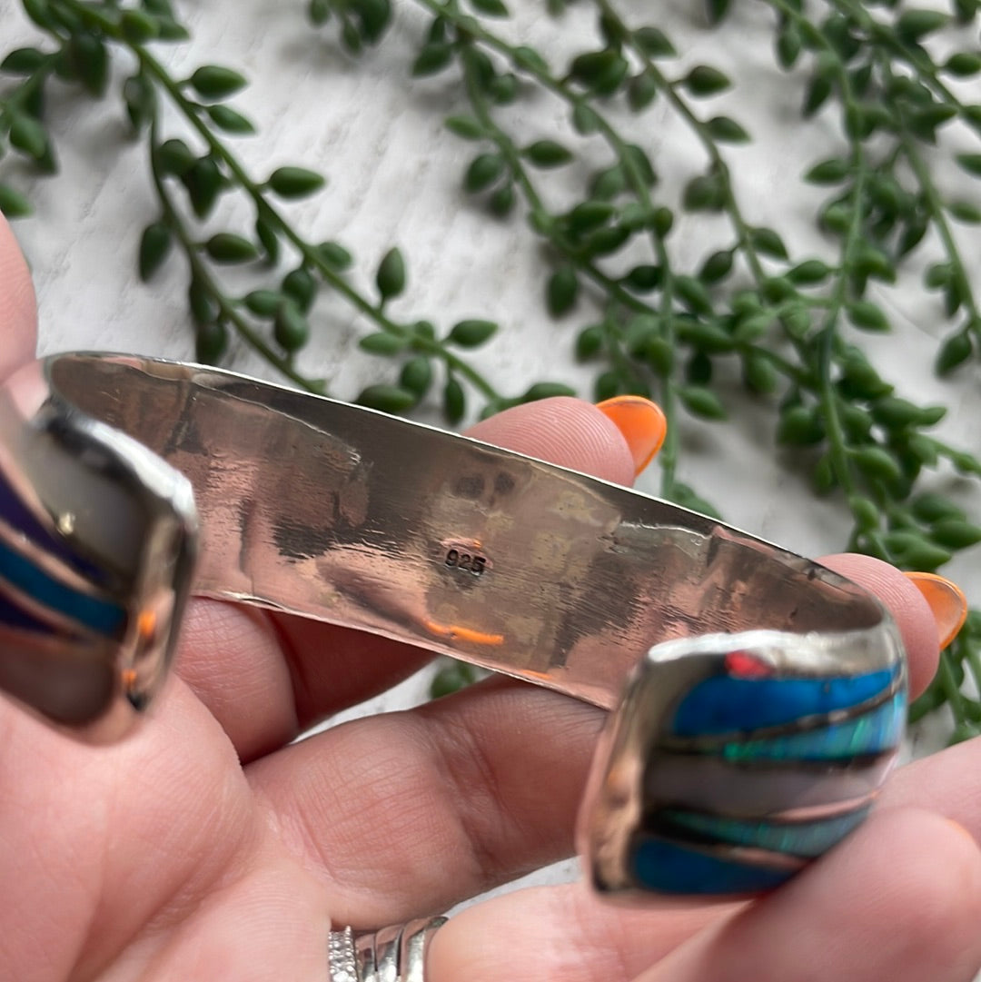 “The Fire Opal Cuff” Sterling Silver Fire Multi Stone Opal Cuff Bracelet /