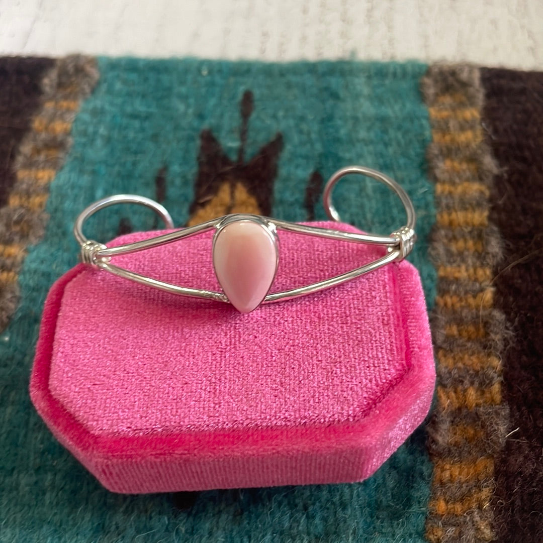 Handcrafted Pink Conch & Sterling Silver Adjustable Cuff Bracelet Signed C Yazzie