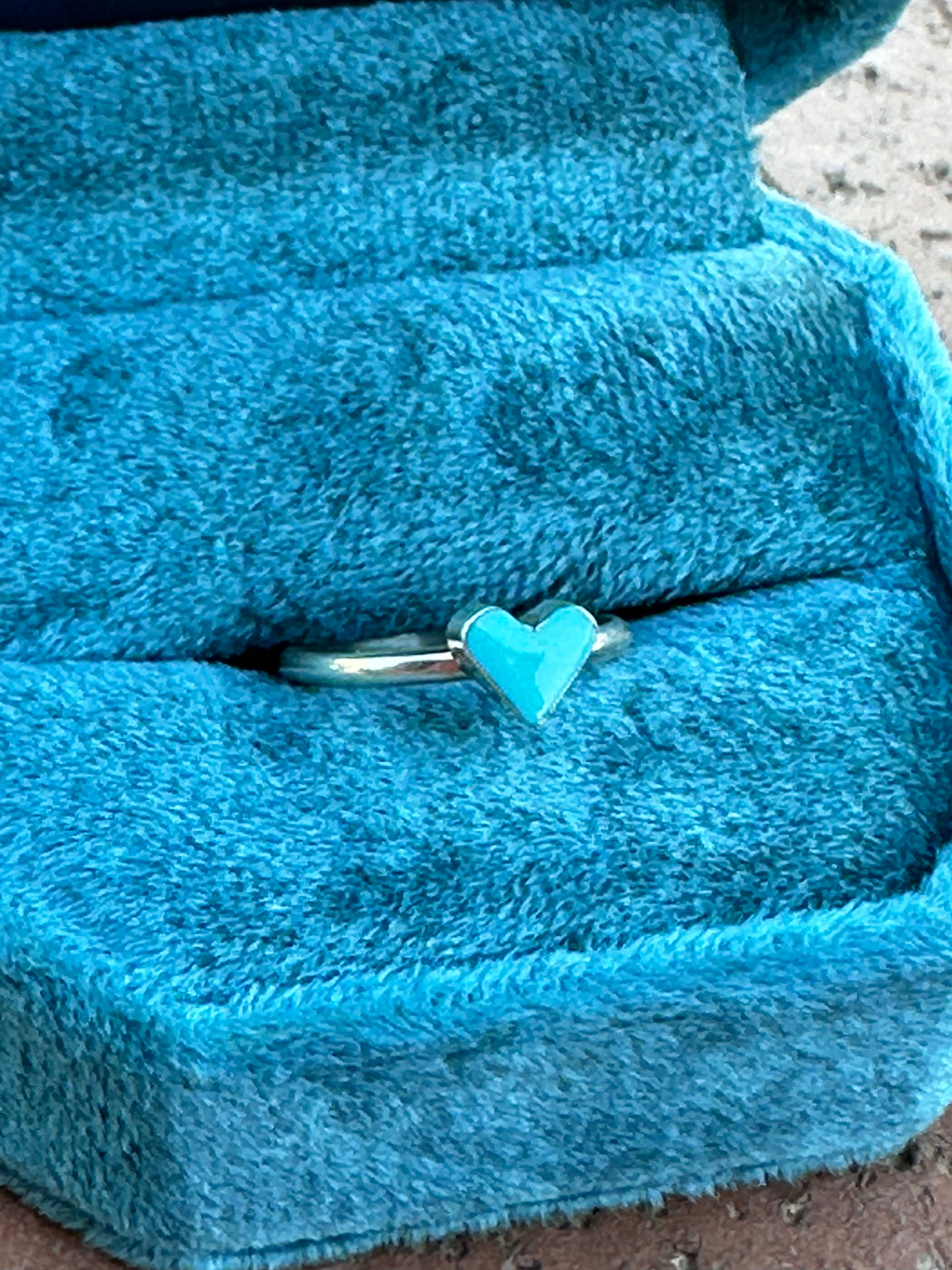Handcrafted Turquoise & Stamped Sterling Silver Heart Ring