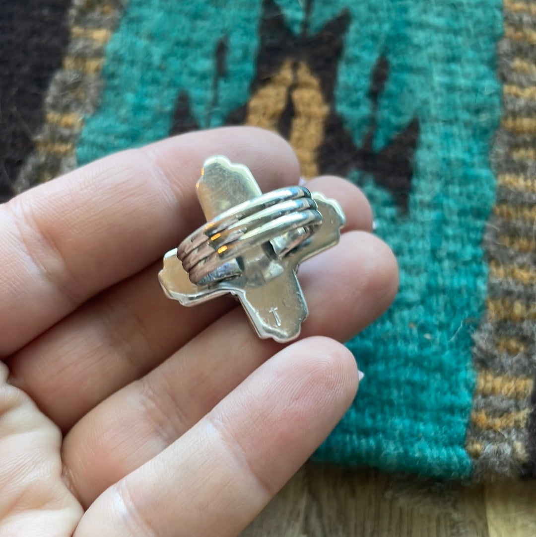 Amazing Zia Sterling Silver & Turquoise Ring Size 7.5 Signed