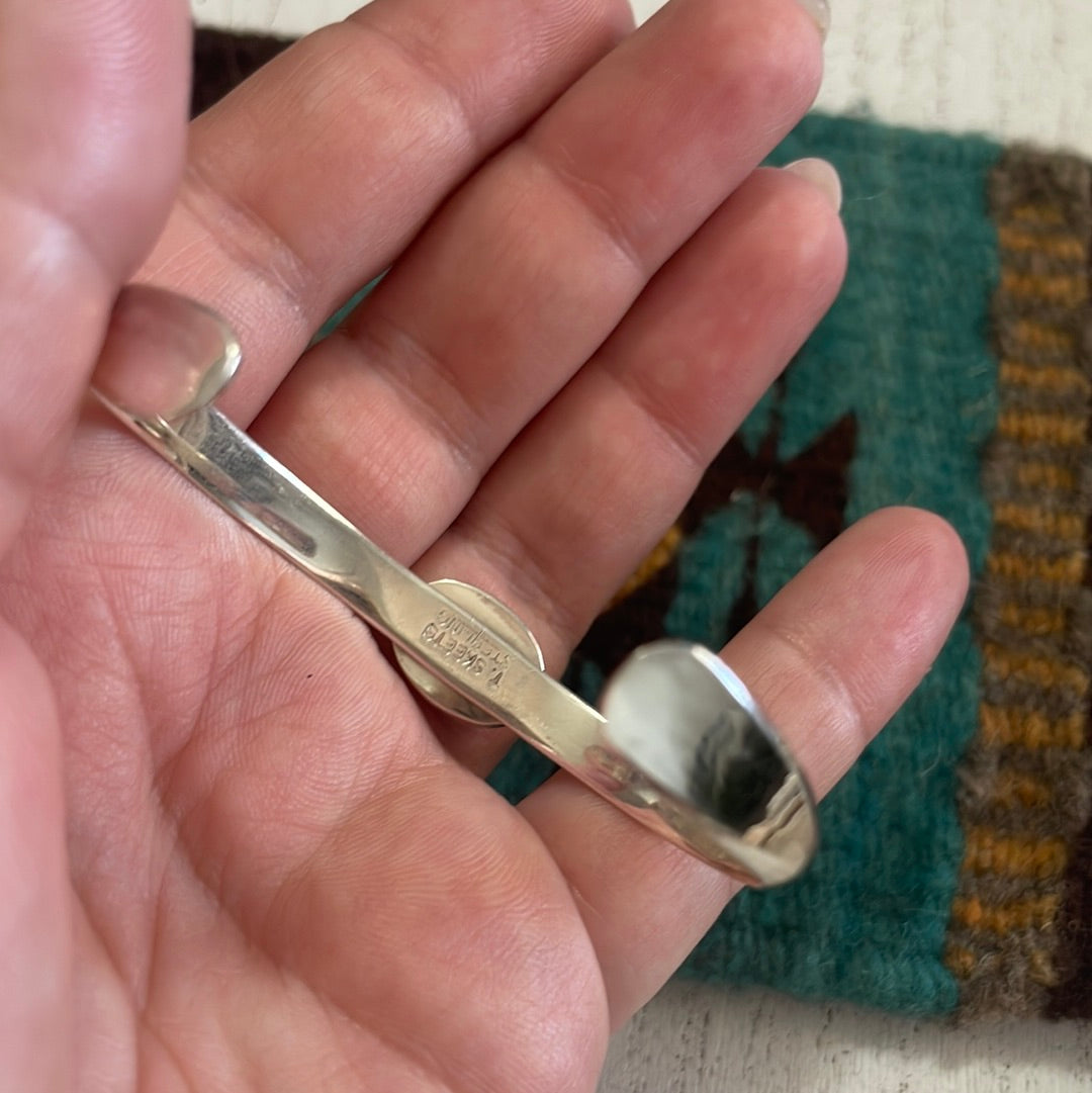 Handcrafted Sterling Silver And Rhodochrosite Adjustable Cuff Bracelet Signed T Skeets