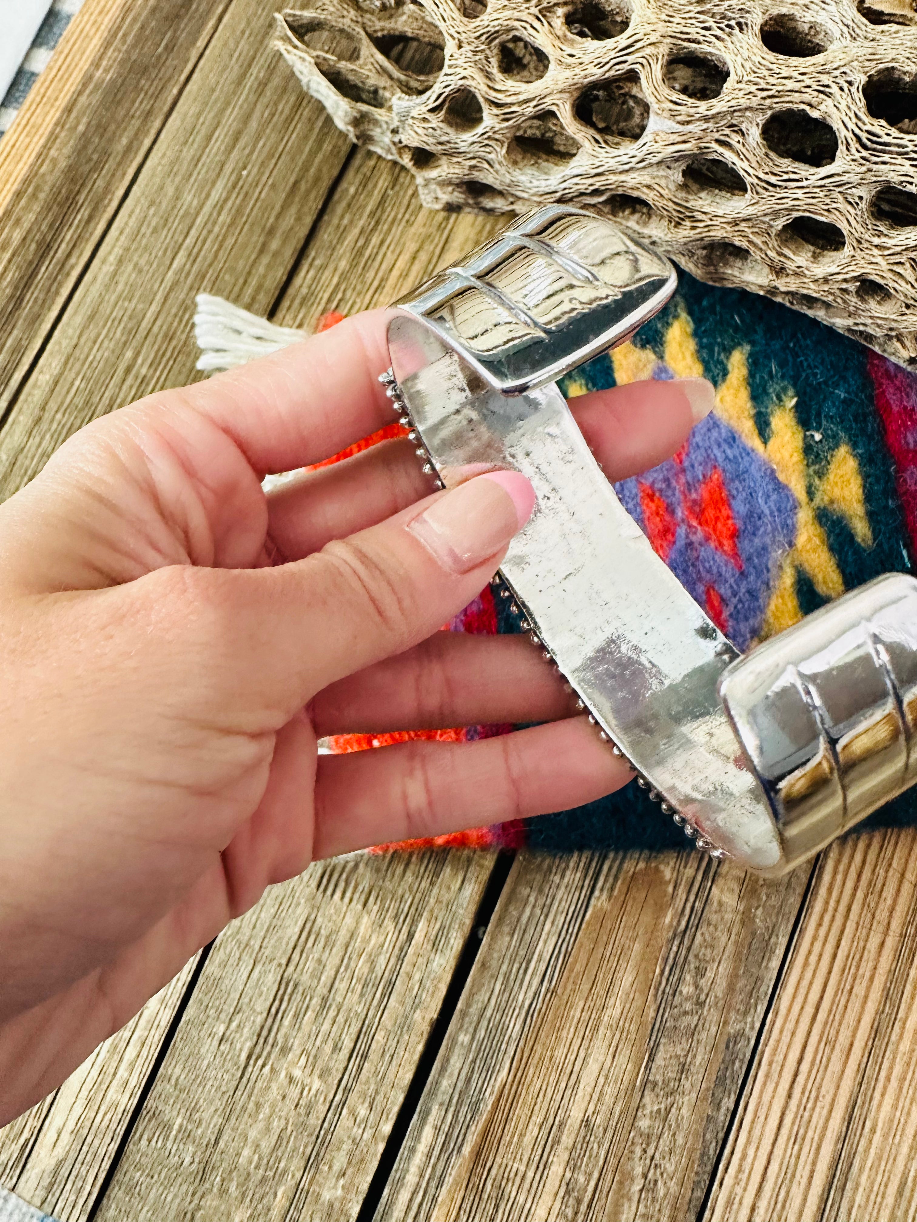 Nizhoni Handmade Sterling Silver & Coral Cuff Bracelet /