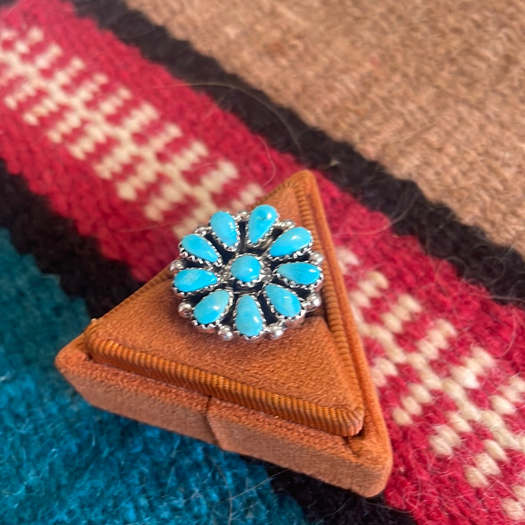 Handcrafted Sterling Silver & Turquoise Small Flower Ring