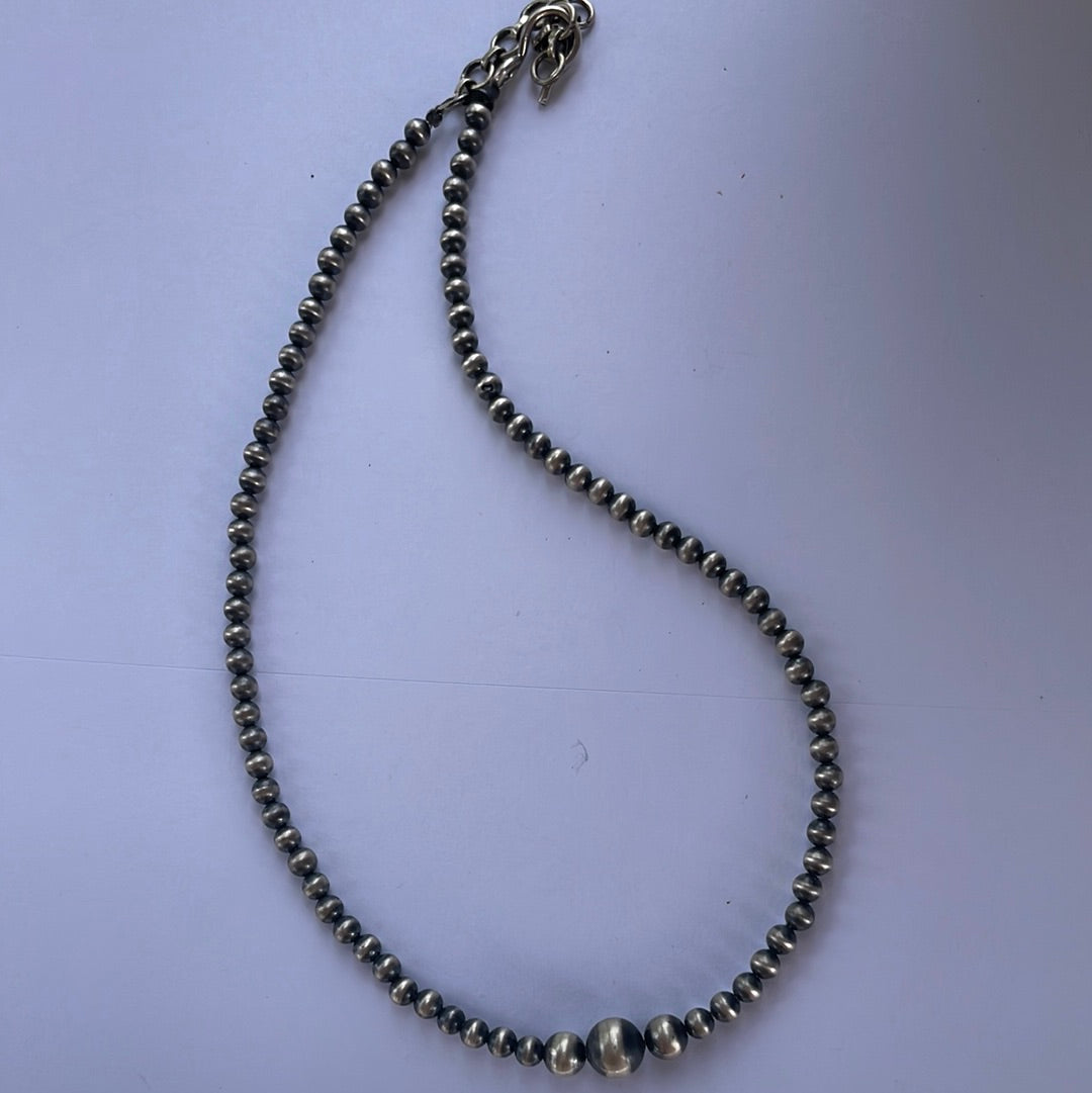 Handmade Beaded Sterling Silver 4-8mm Beaded Necklace 14”