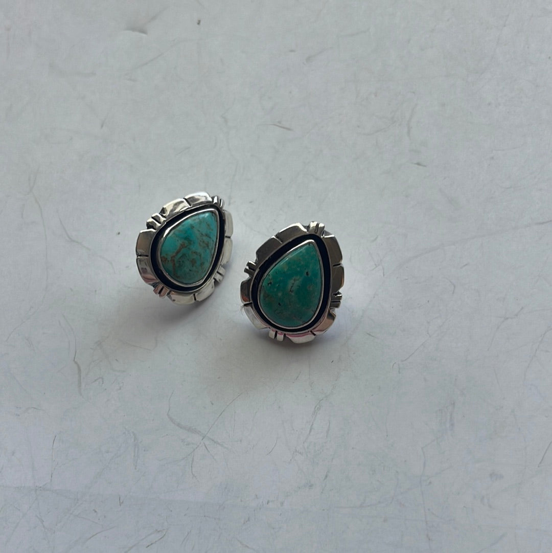 Beautiful Handcrafted Turquoise And Sterling Silver Teardrop Post Earrings
