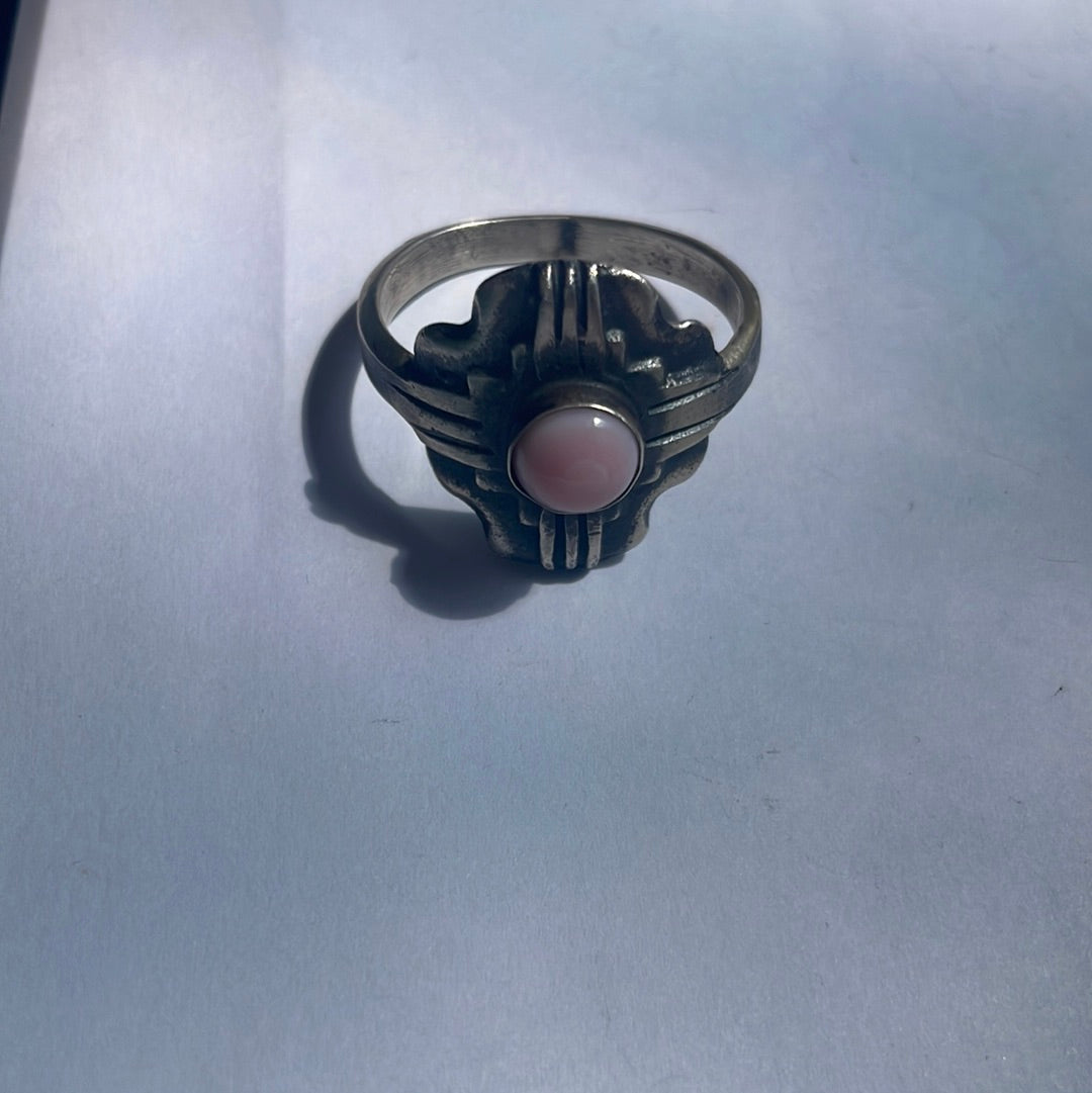 Handcrafted Sterling Silver & Pink Conch Ring Signed Chimney Butte