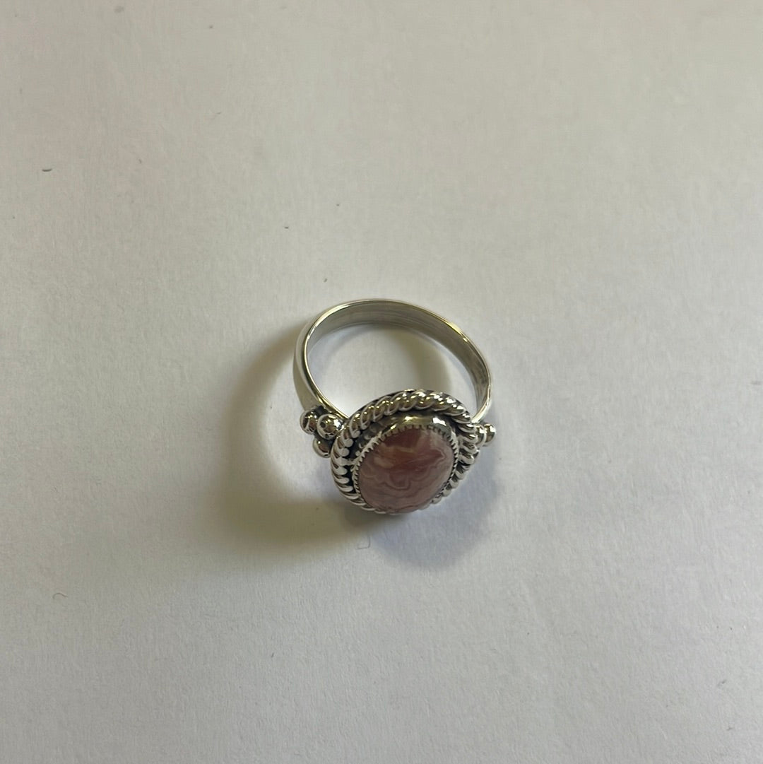 Handcrafted Sterling Silver & Rhodochrosite Oval Ring