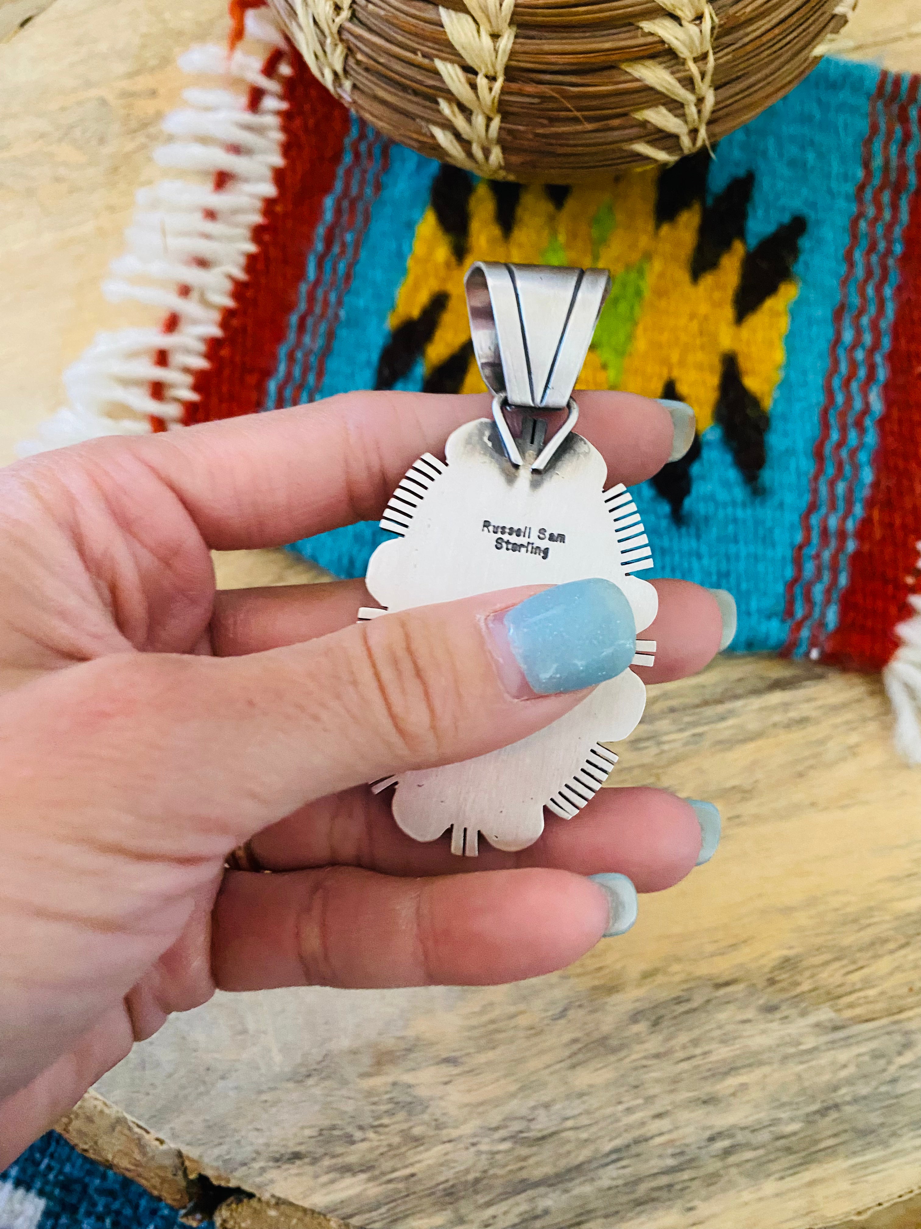 Handcrafted Royston Turquoise and Sterling Silver Pendant by Russell Sam