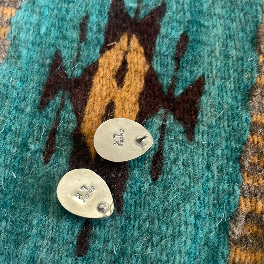 Handcrafted Sterling Silver & Pink Conch Tear Drop Stud Earrings Signed