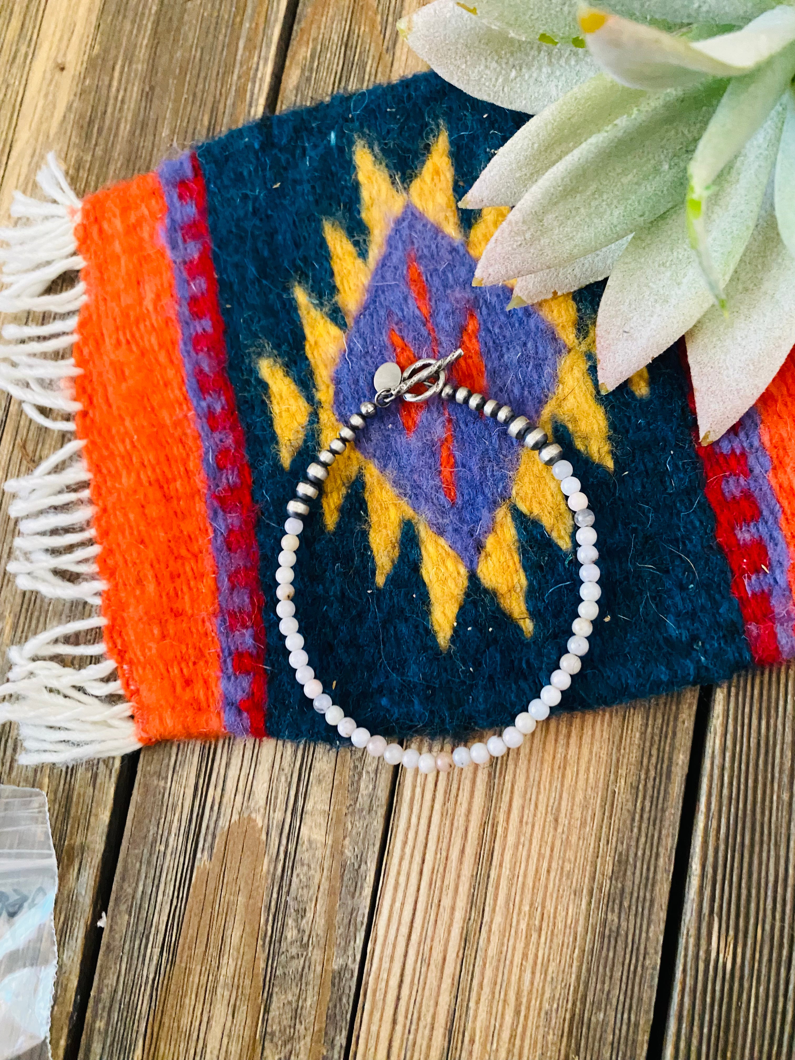 Handcrafted Queen Pink Conch Shell & Sterling Silver Beaded Bracelet