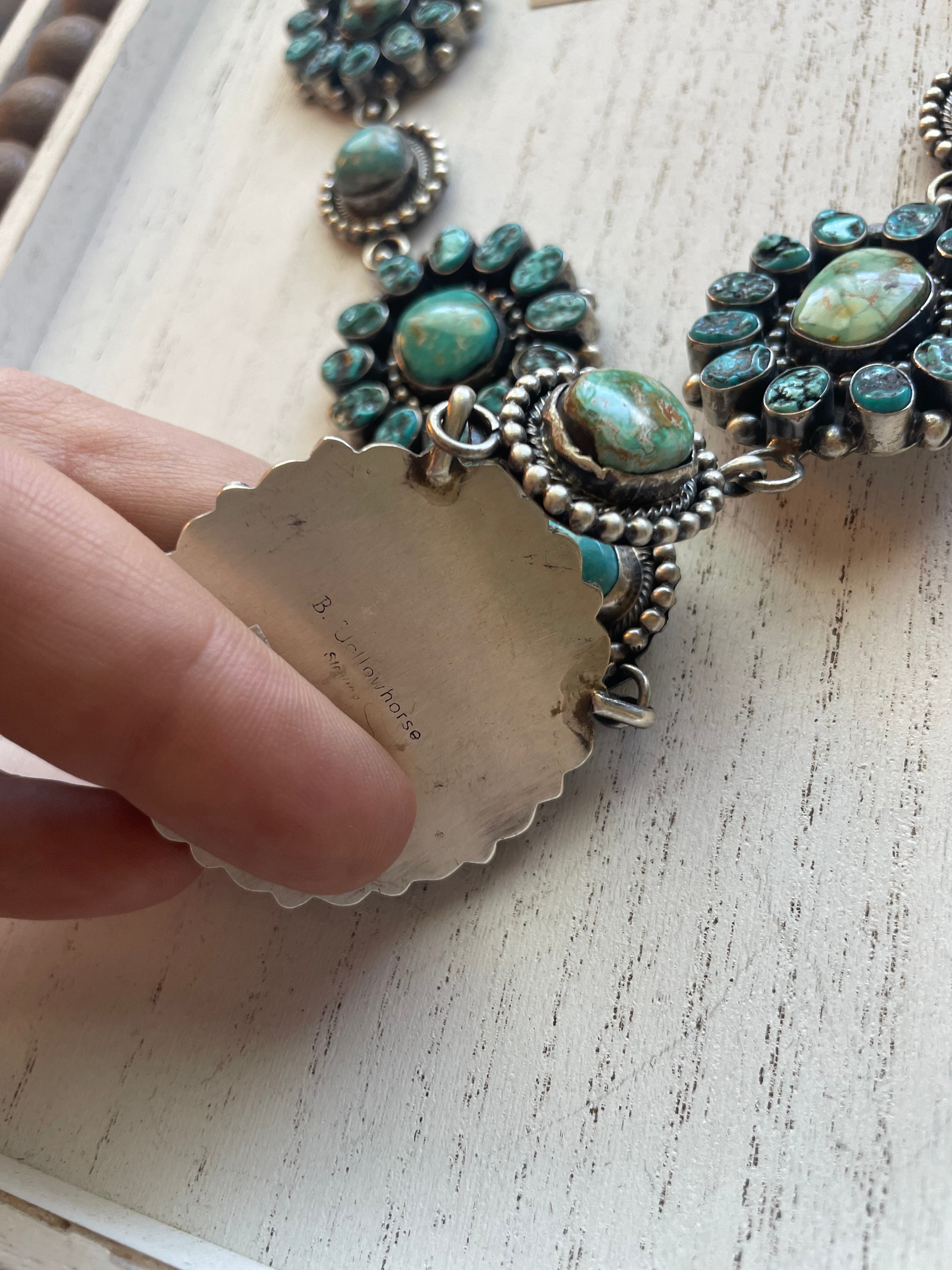 B Yellowhorse Navajo Sterling Silver Turquoise Necklace & Earring Set Signed