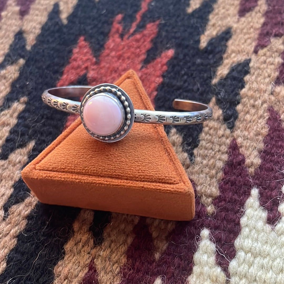 “The Abby 3” Handcrafted Pink Conch & Sterling Silver Adjustable Cuff Bracelet Signed