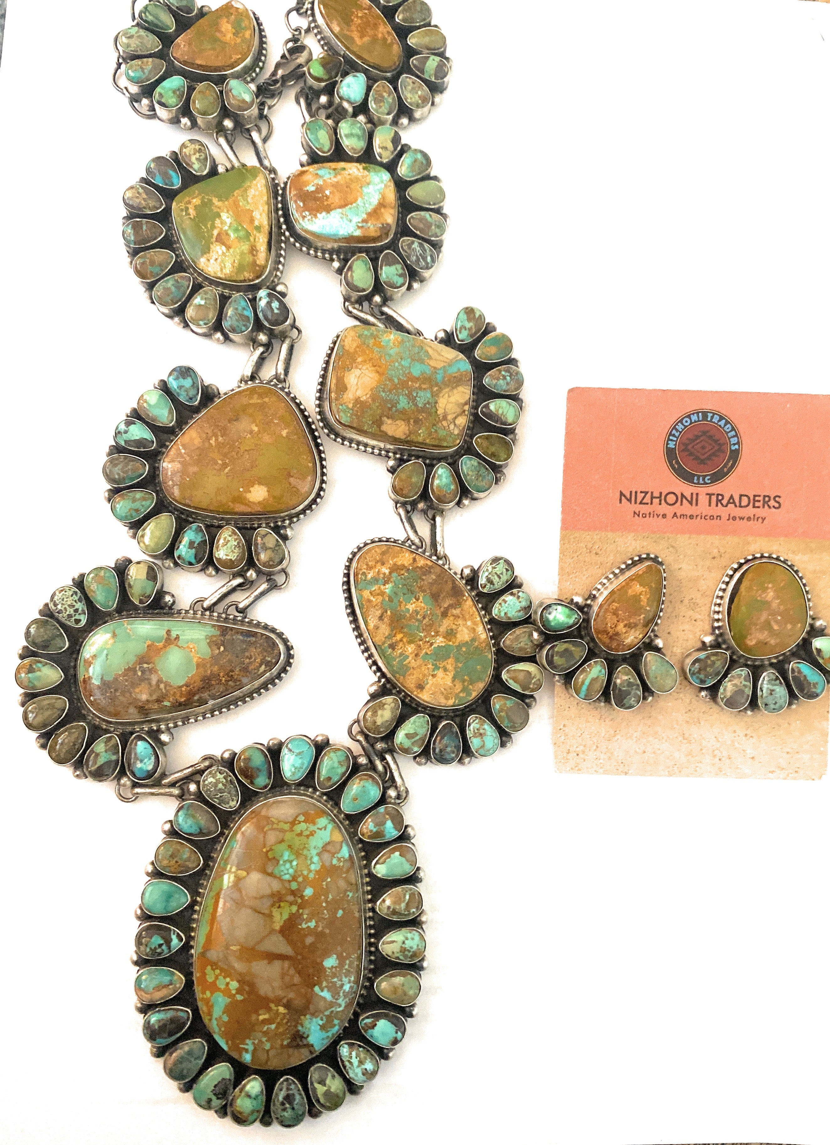 Stunning Navajo Sterling Silver & Royston Turquoise Necklace Set by Blaine Yellowhorse