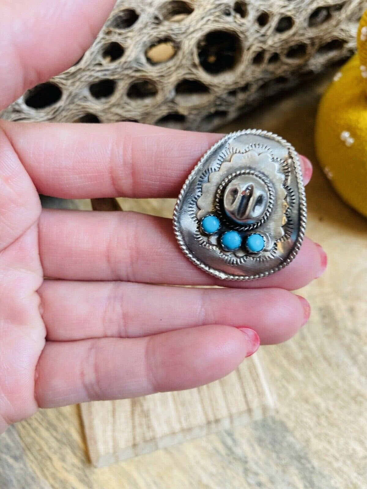 Handcrafted Turquoise and Sterling Silver Cowboy Hat ring