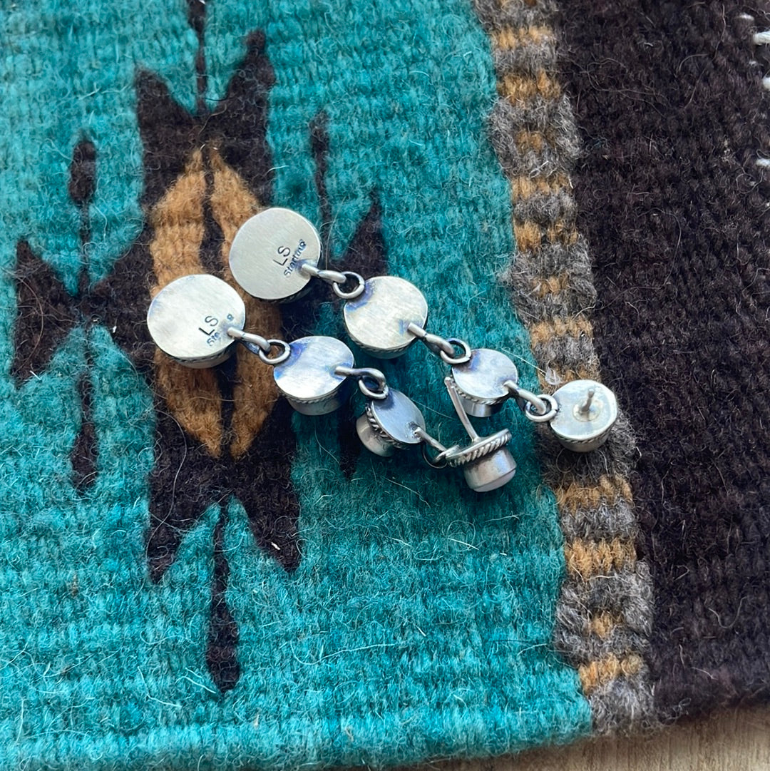 Handcrafted Sterling Silver Pink Conch Circle Dangle Earrings Signed