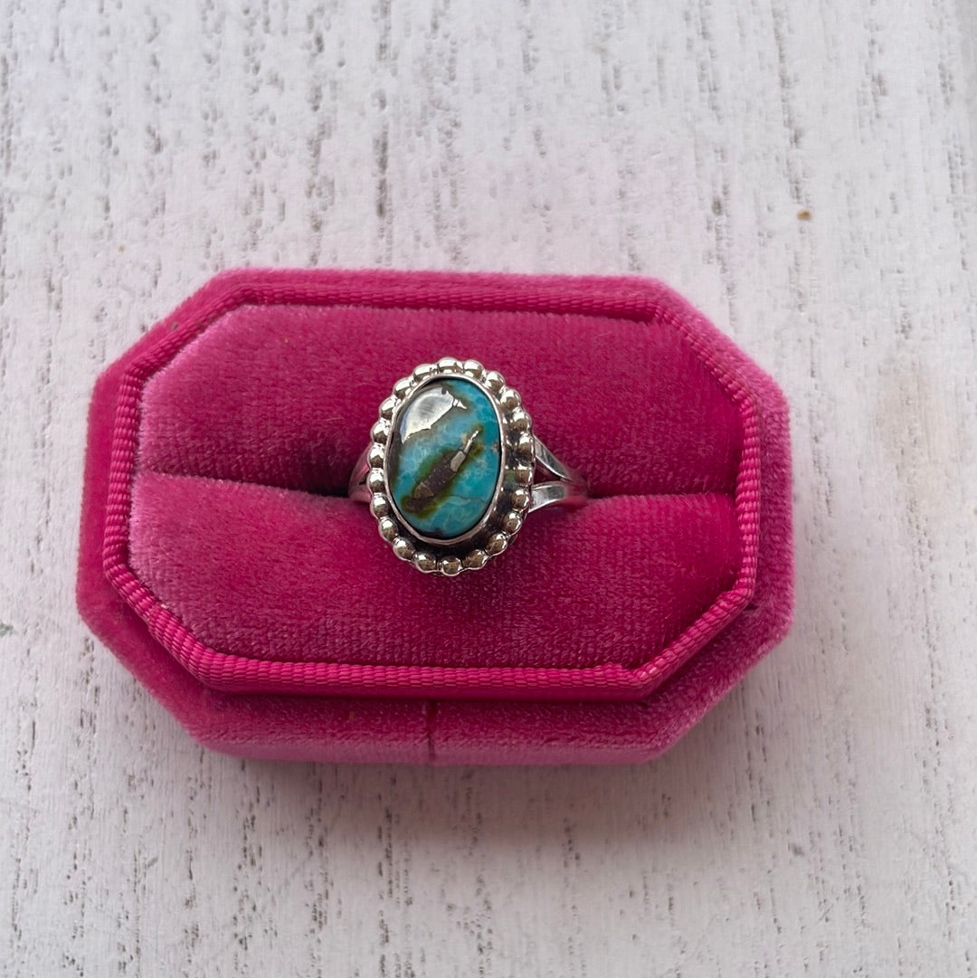 “The Paradise” Handcrafted Turquoise Sterling Silver Ring Size 8.5