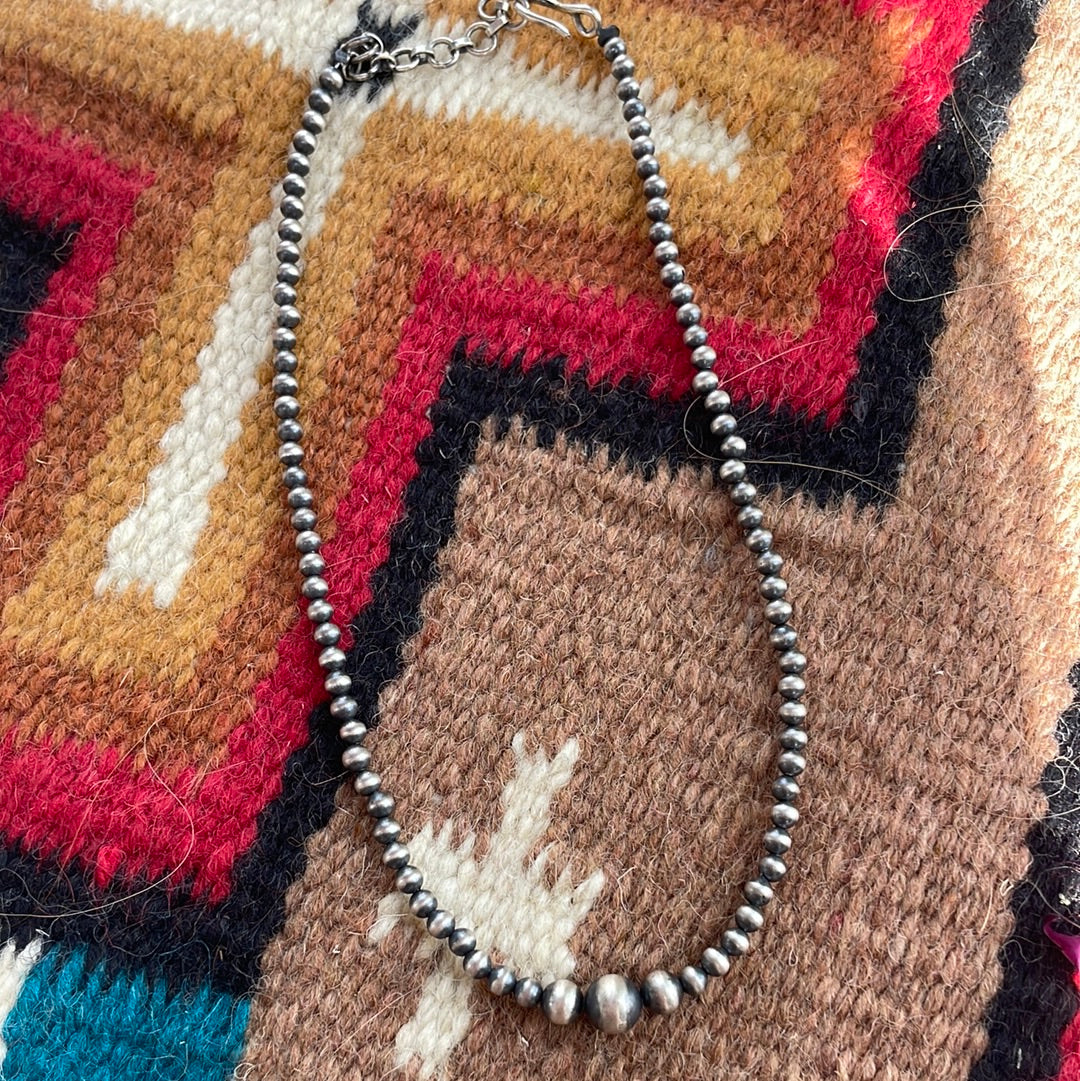 Handmade Beaded Sterling Silver 4-8mm Beaded Necklace 14”