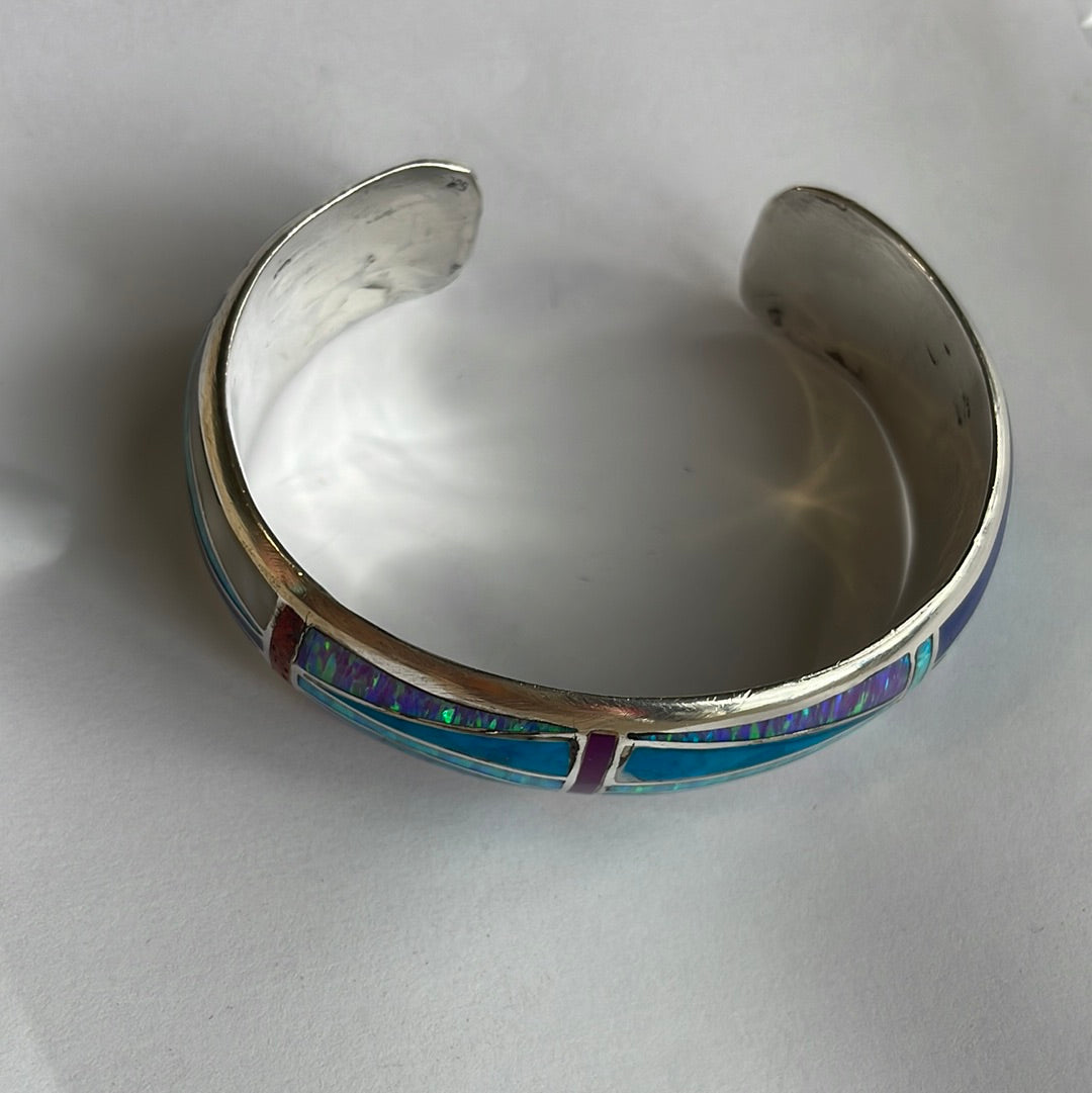“The Fire Opal Cuff” Sterling Silver Fire Multi Stone Opal Cuff Bracelet /