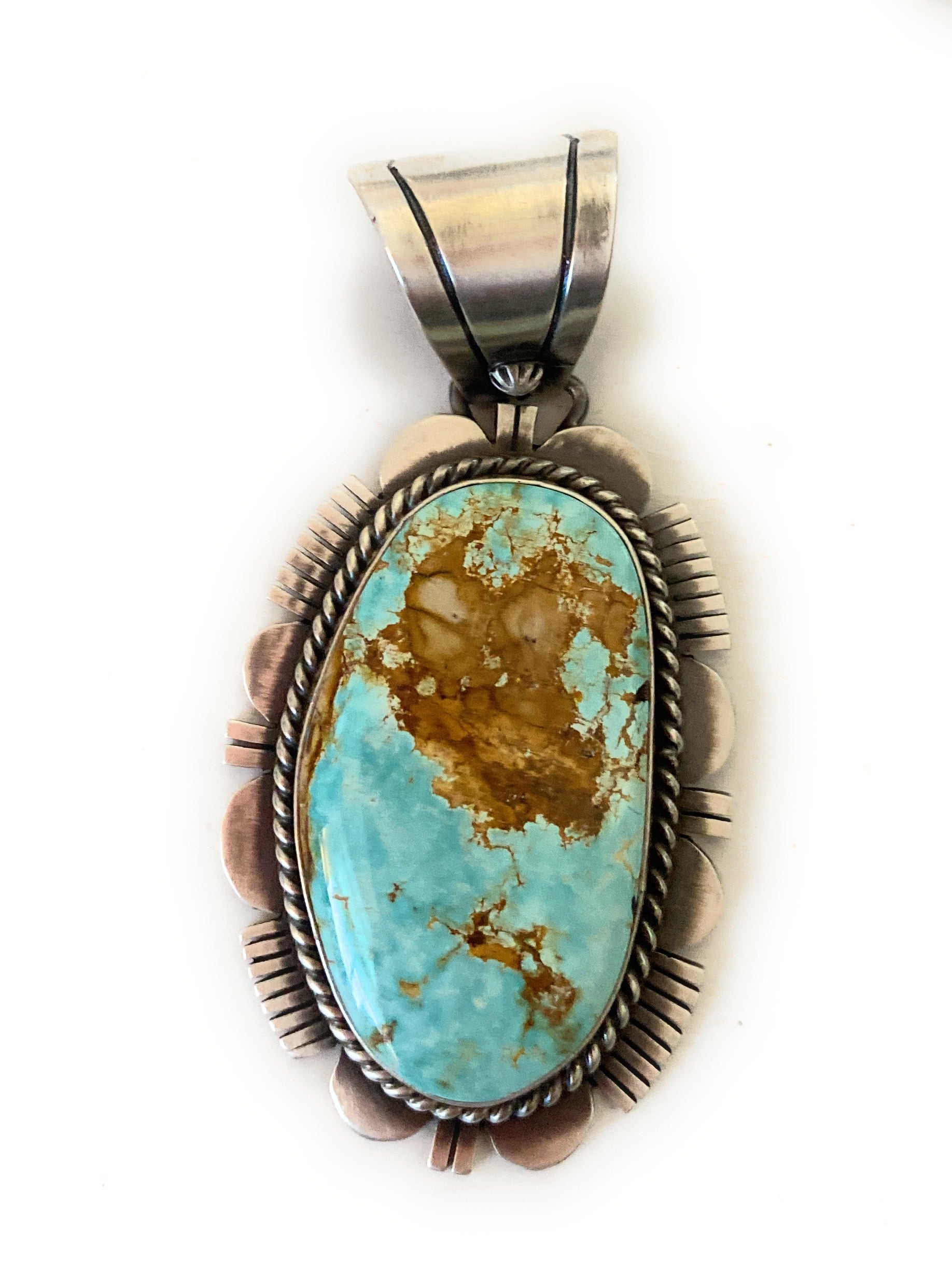 Handcrafted Royston Turquoise and Sterling Silver Pendant by Russell Sam