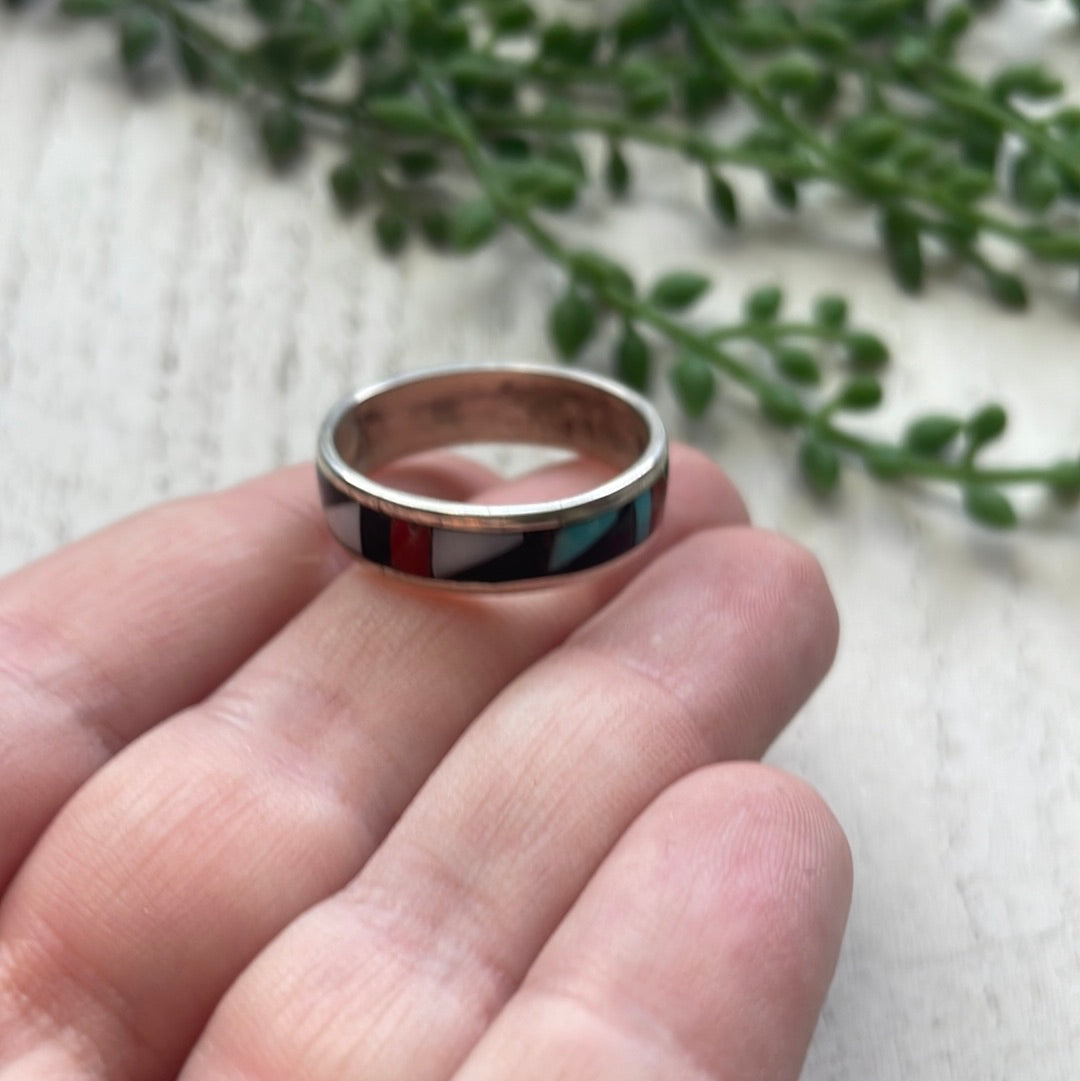 Zuni Sterling Silver Multistone Inlay Stacker Ring