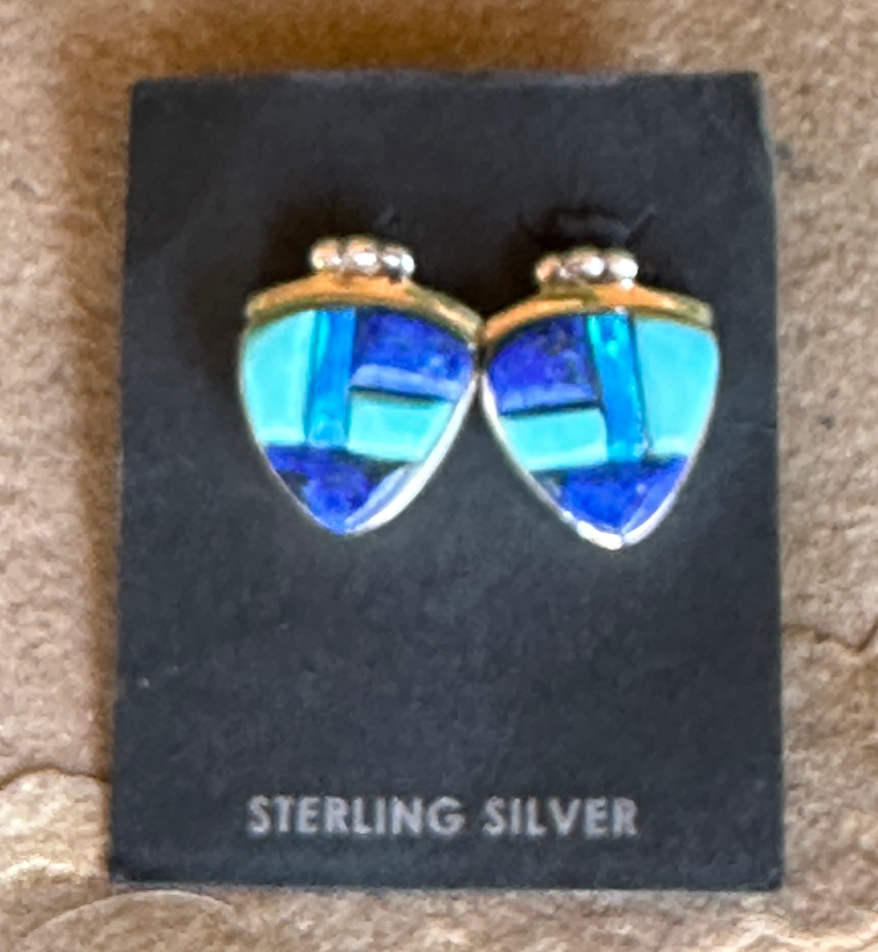 Handcrafted Lapis, Turquoise, Blue Triangle Berry Earrings