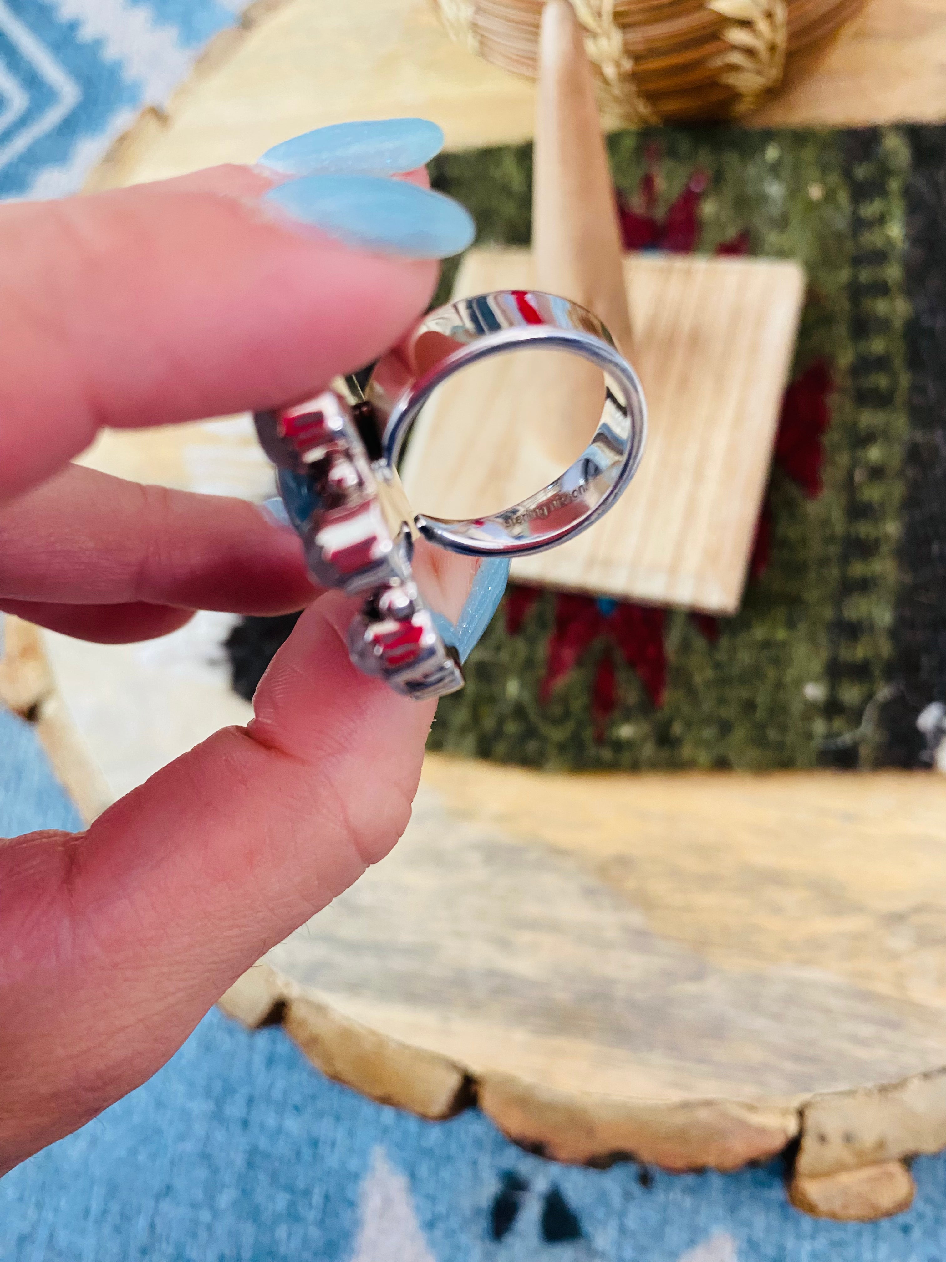 Handmade Sterling Silver, Larimar & Moon Stone Cluster Adjustable Ring