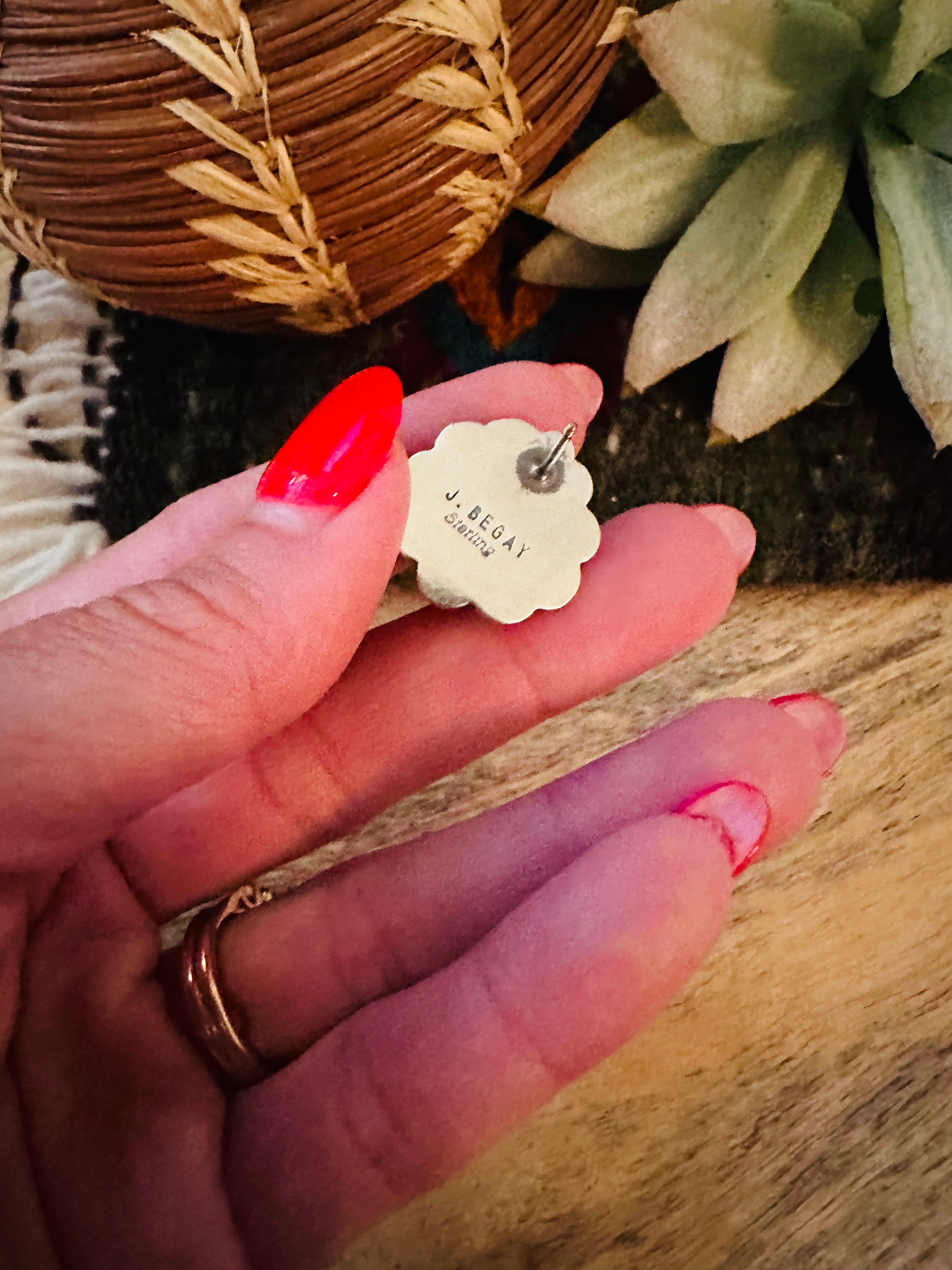 Handcrafted Queen Pink Conch & Sterling Silver Stud Earrings