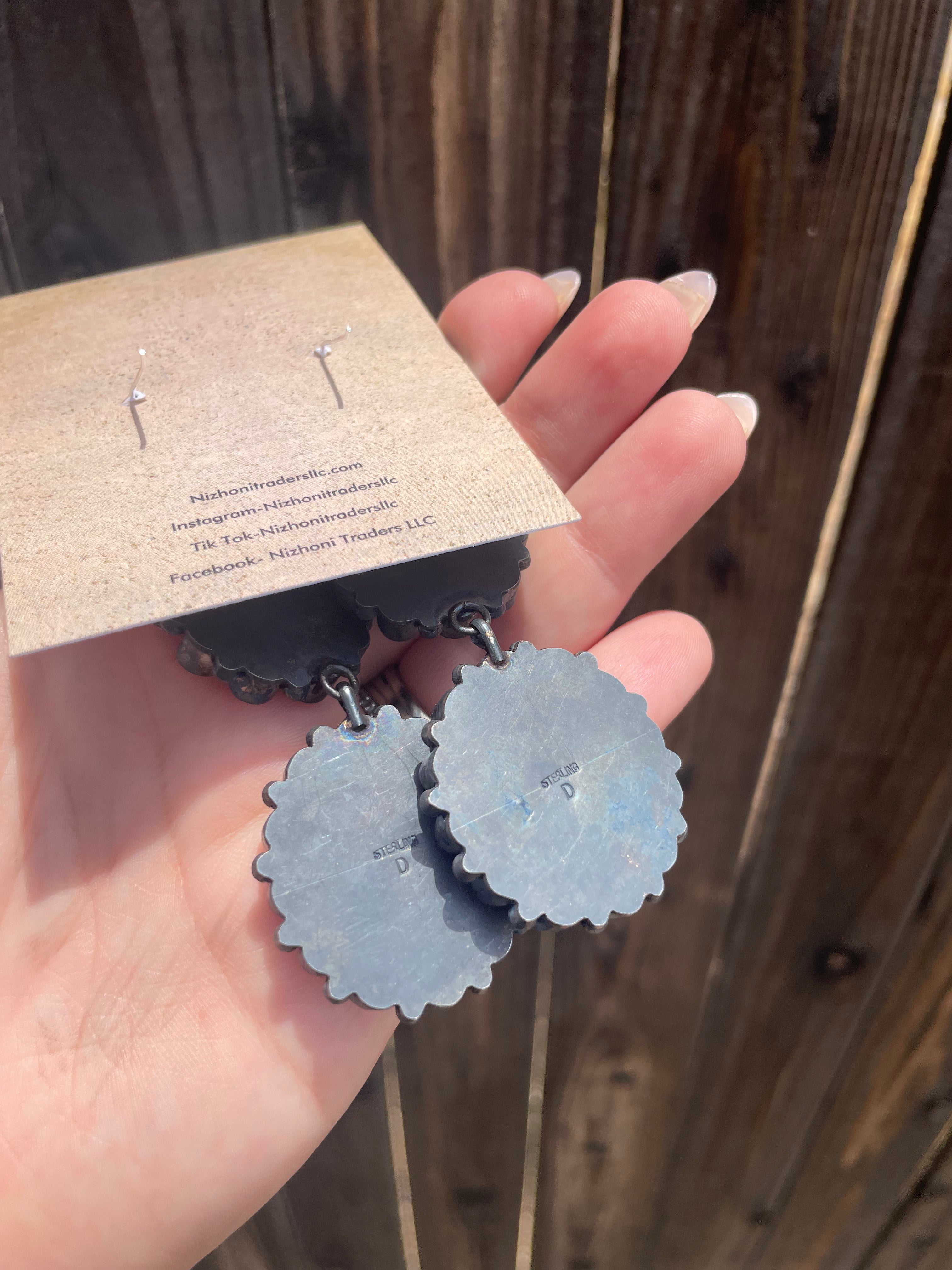 “The Sunday Morning” Handcrafted Pink Conch and Sterling Silver Flower Dangle Earrings Signed