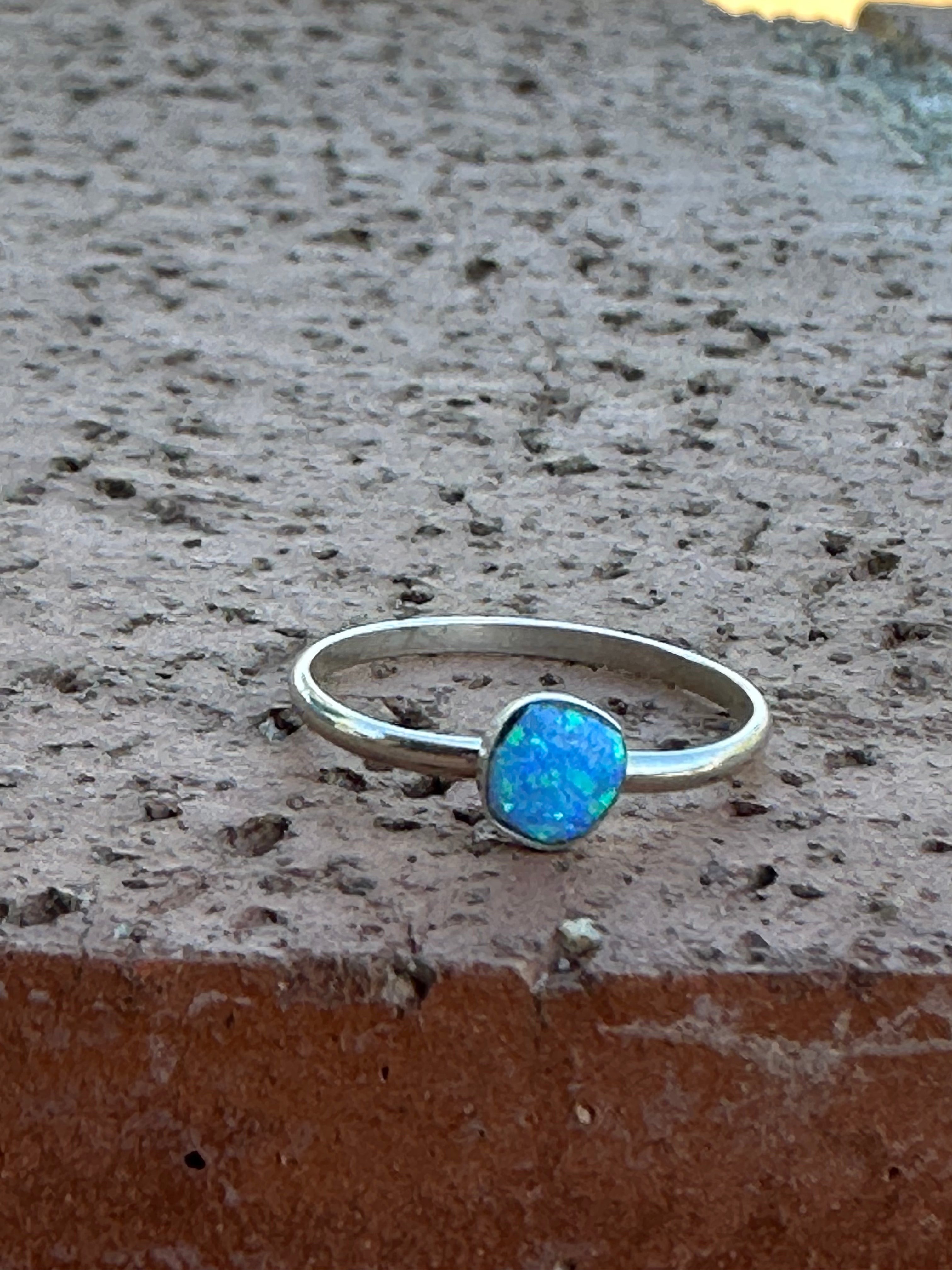 Handcrafted Sterling Silver & Blue Opal Dot Ring