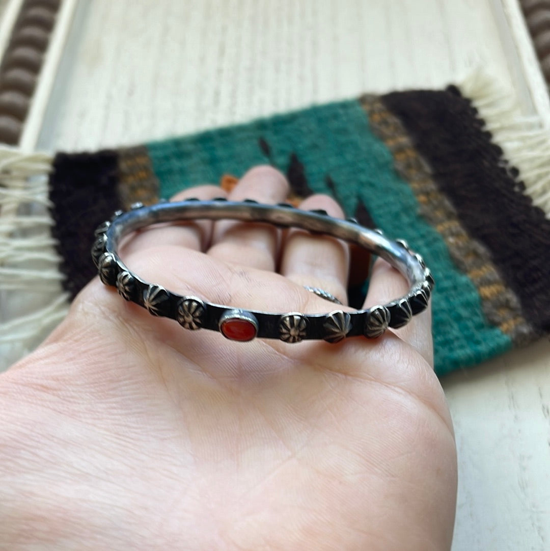 Navajo Sterling Silver & Coral Bangle
