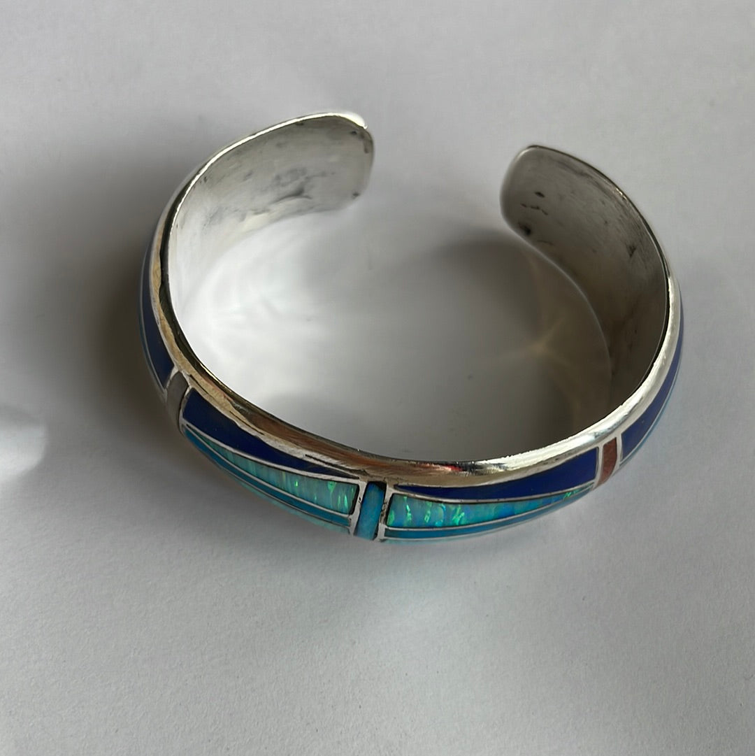 “The Fire Opal Cuff” Sterling Silver Fire Multi Stone Opal Cuff Bracelet /