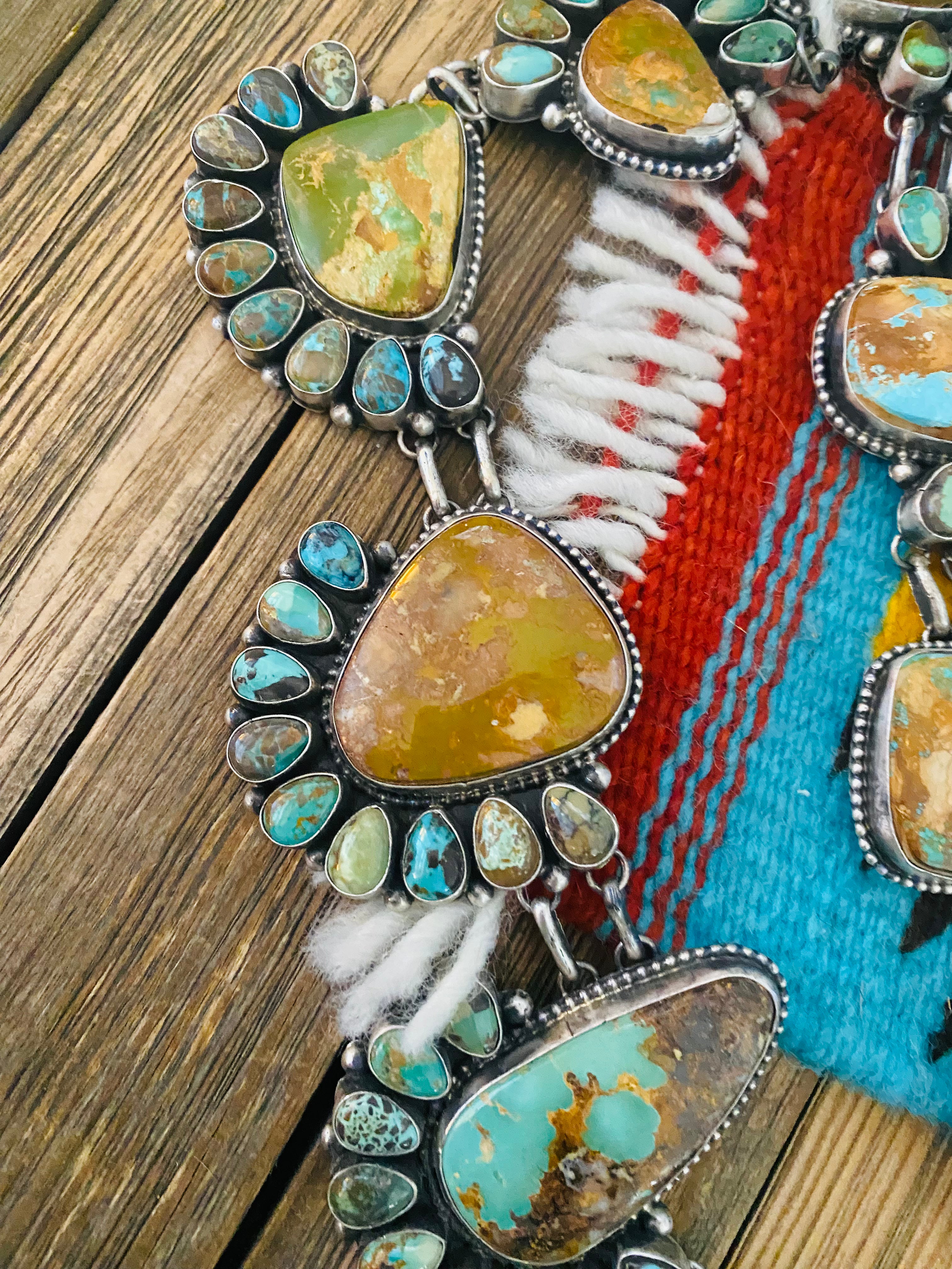 Stunning Navajo Sterling Silver & Royston Turquoise Necklace Set by Blaine Yellowhorse