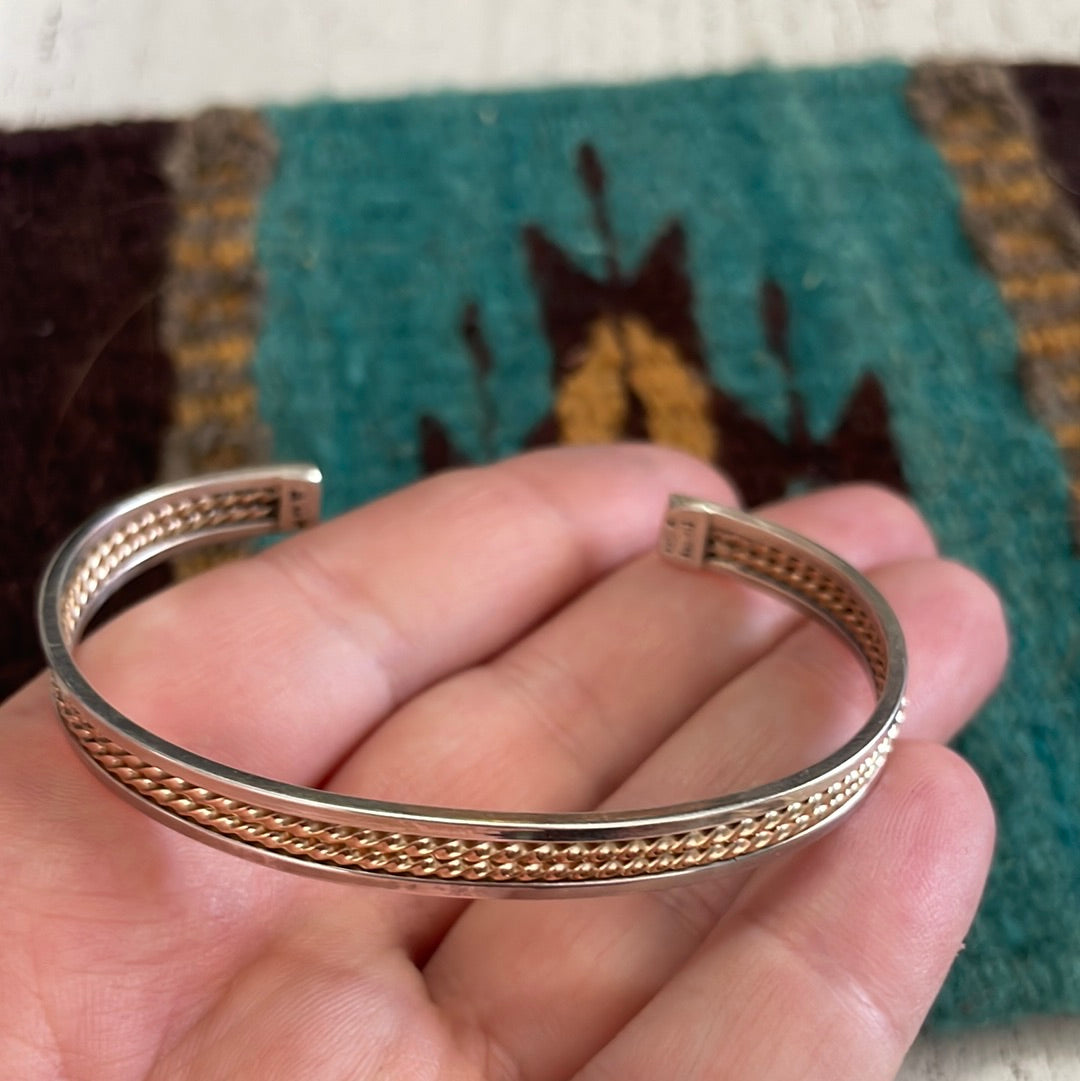 Handcrafted 12kt Overlay & Sterling Silver Adjustable Cuff Bracelet Signed