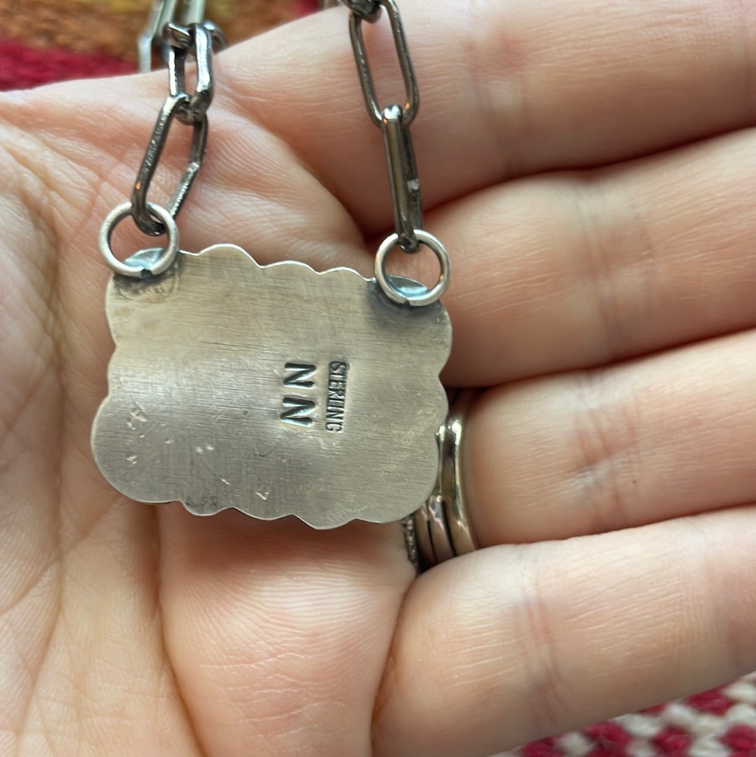 Handcrafted 6 Stone Queen Pink Conch Shell And Sterling Silver Necklace Signed