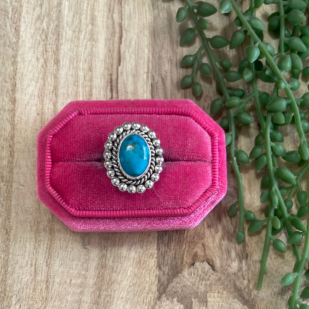 Handcrafted Turquoise & Sterling Silver Single Stone Ring Signed