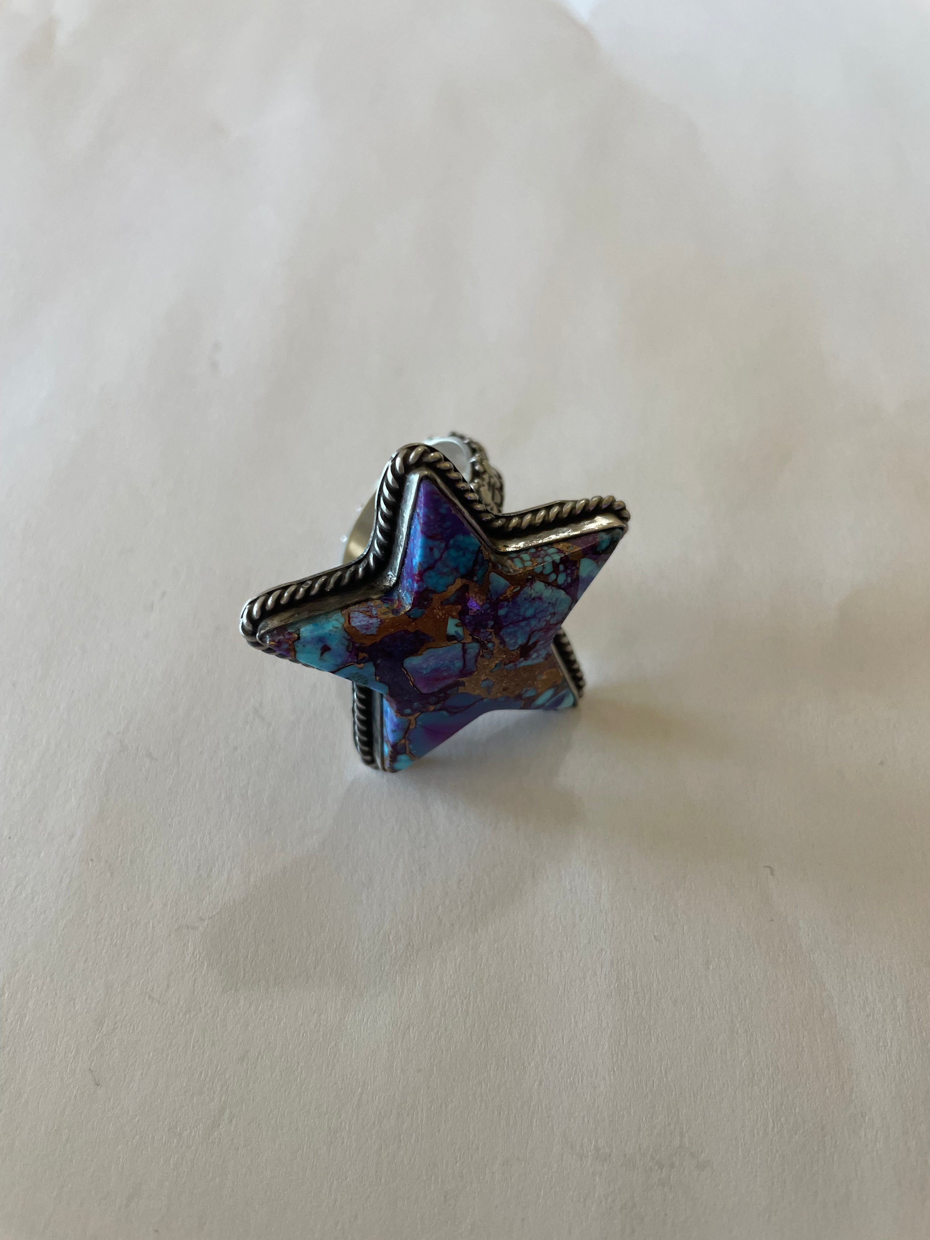 Handcrafted Purple Dream And Sterling Silver Star Adjustable Ring