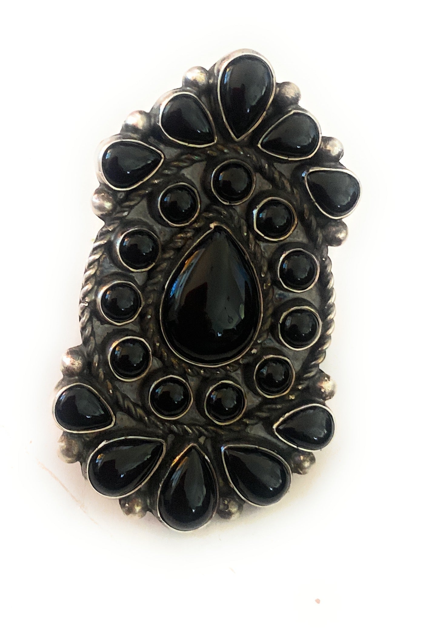 Handcrafted Sterling Silver & Black Onyx Cluster Ring Size 9