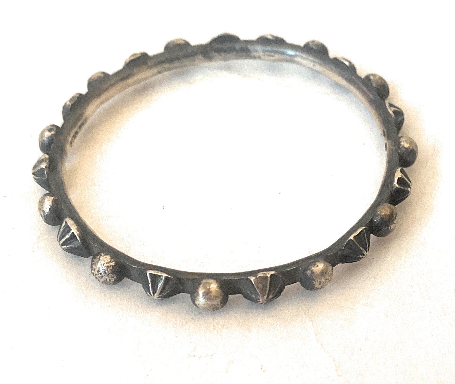 Handcrafted Hand Stamped Sterling Silver Bangle Bracelet by Chimney Butte