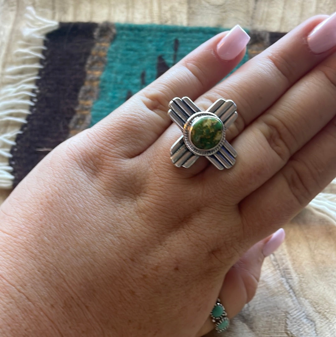 Amazing Zia Sterling Silver & Turquoise Ring Size 9.5 Signed