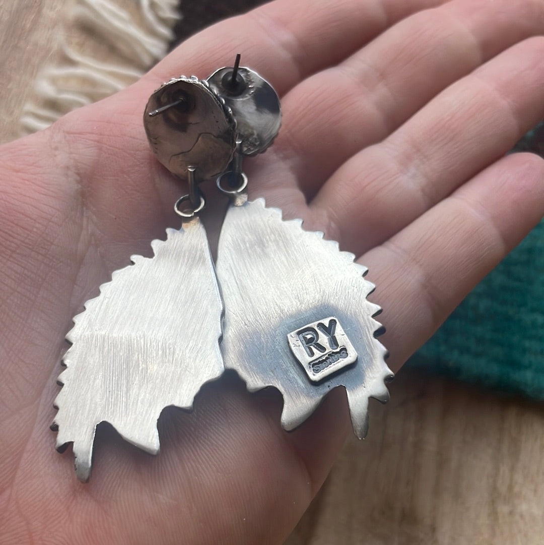 Beautiful Handcrafted Sterling Silver & Orange Spiny Dangle Chief Earrings Signed