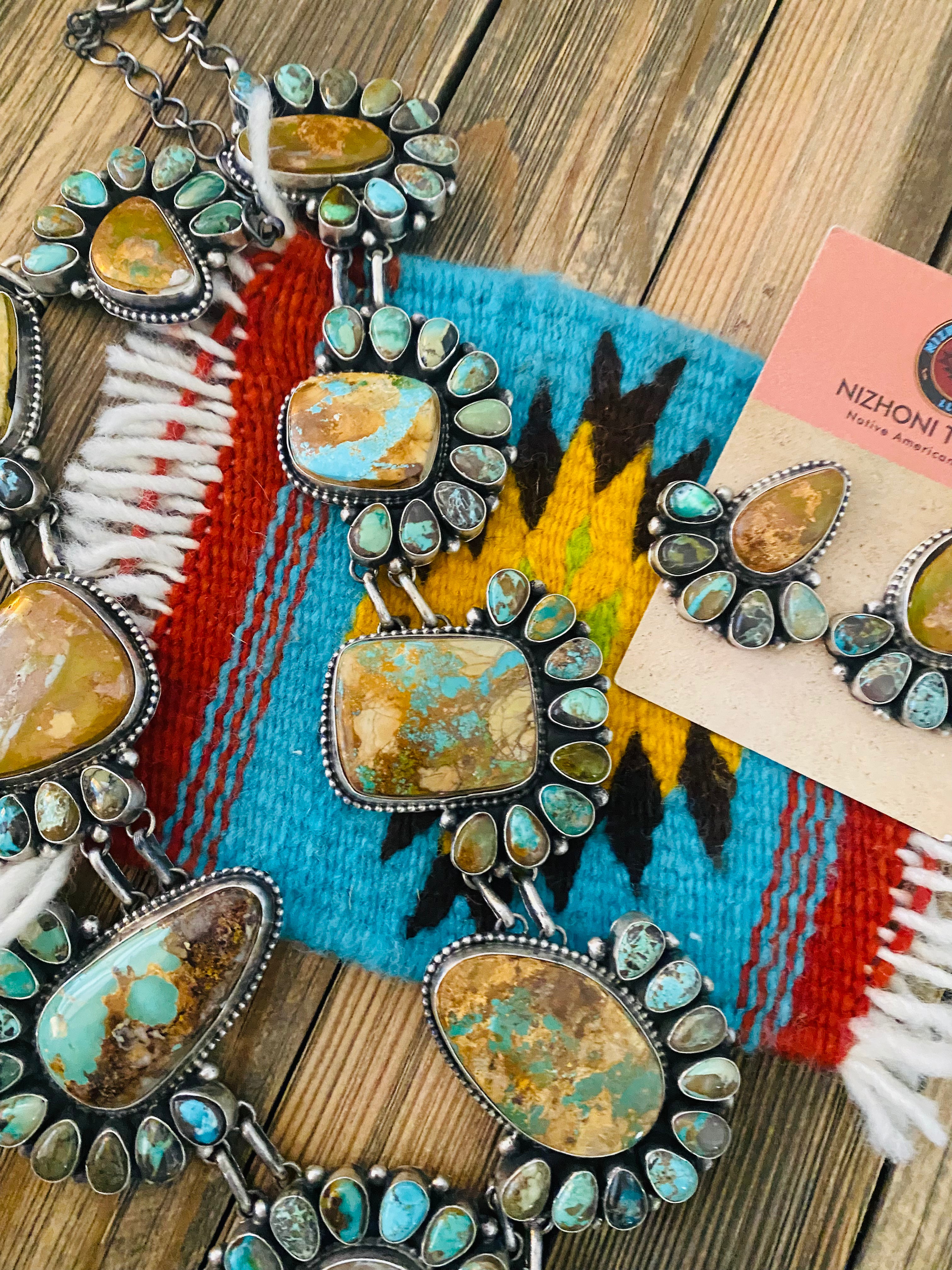 Stunning Navajo Sterling Silver & Royston Turquoise Necklace Set by Blaine Yellowhorse