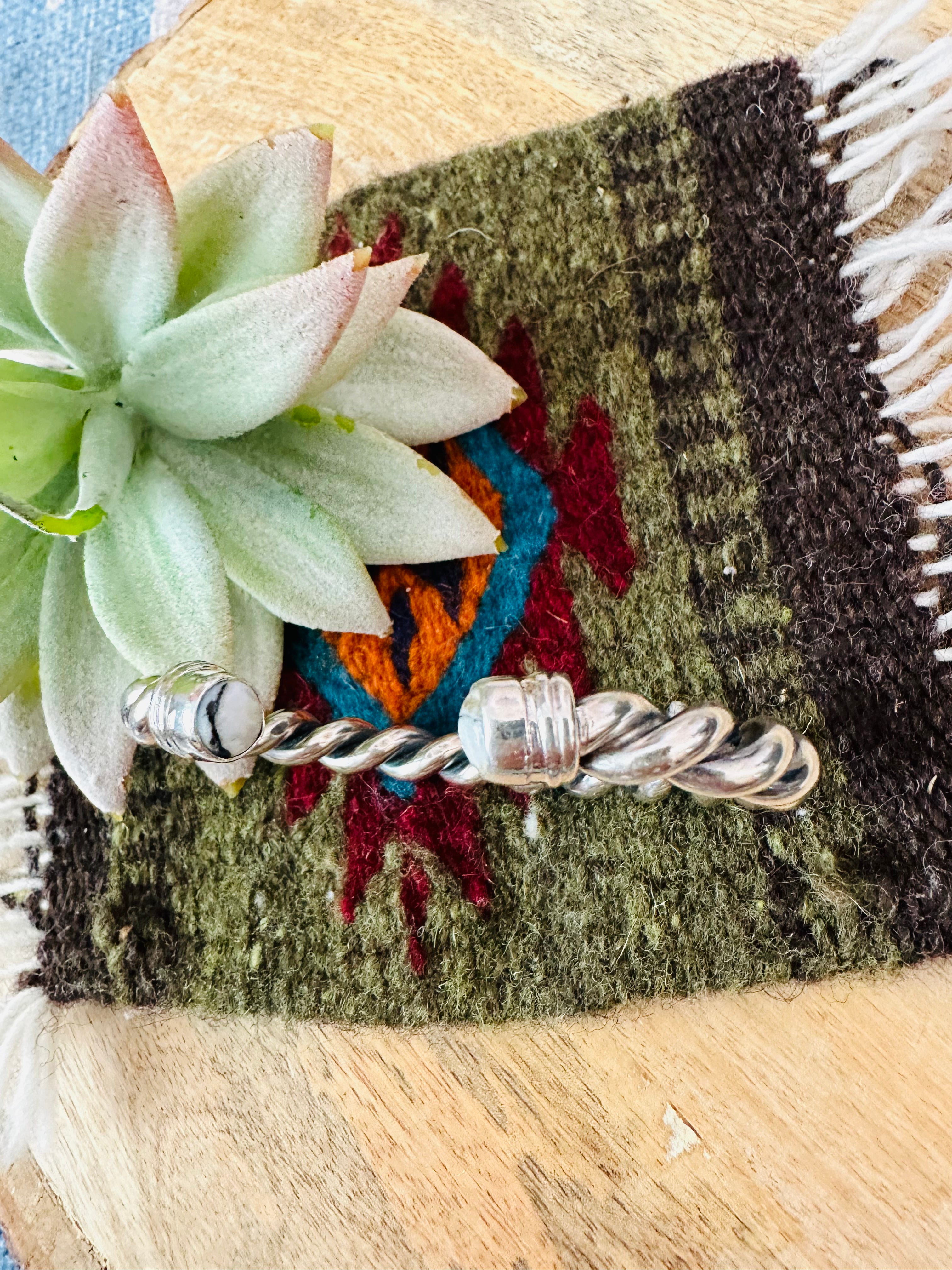 Handcrafted White Buffalo & Sterling Silver Twisted Floating Cuff Bracelet