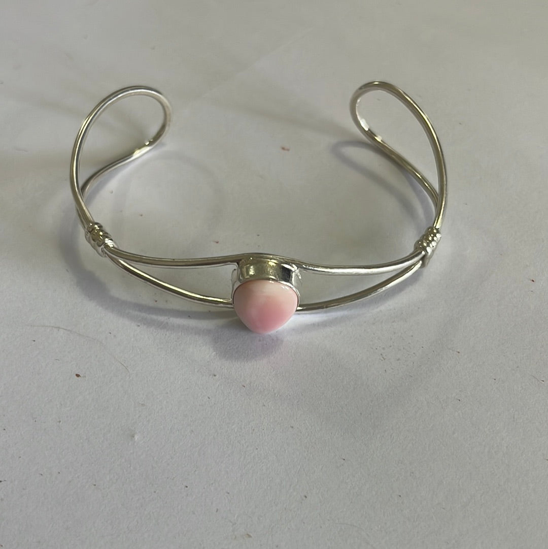 Handcrafted Pink Conch & Sterling Silver Adjustable Cuff Bracelet Signed C Yazzie