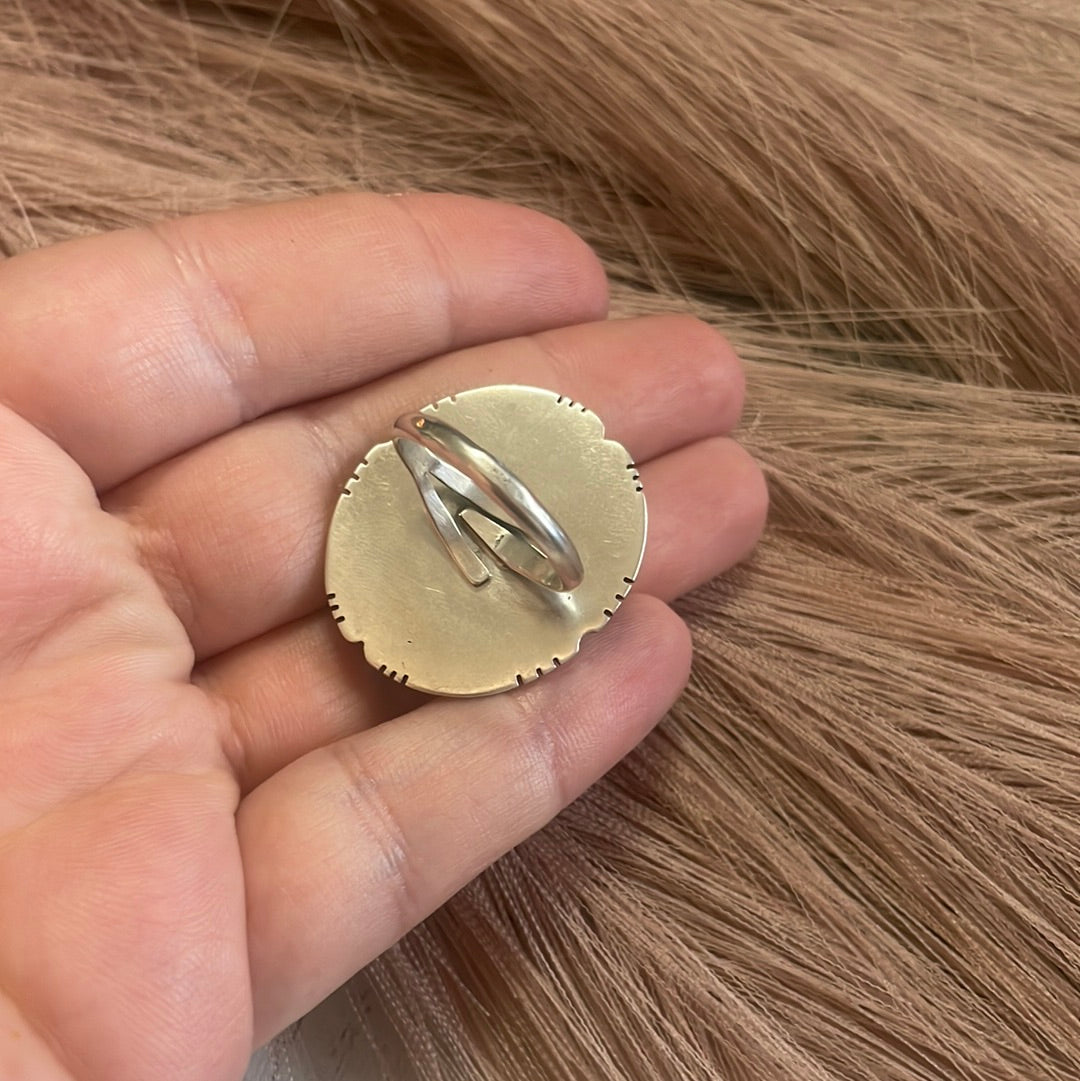 Gorgeous Navajo Pink Peruvian Opal And Sterling Silver Adjustable Ring